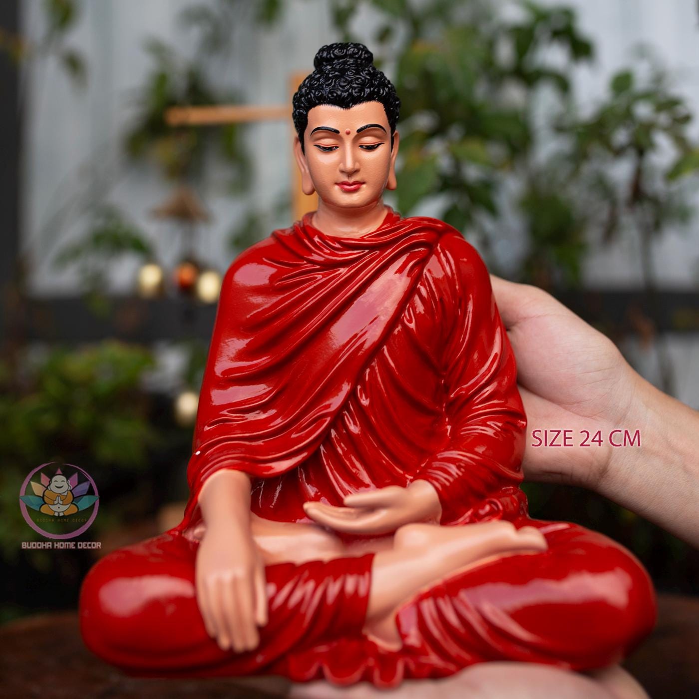 Red Robe Buddha Statue – (19.7/14.6/9.4) inches Handmade Meditation Sculpture for Zen Altar or Asian Decor