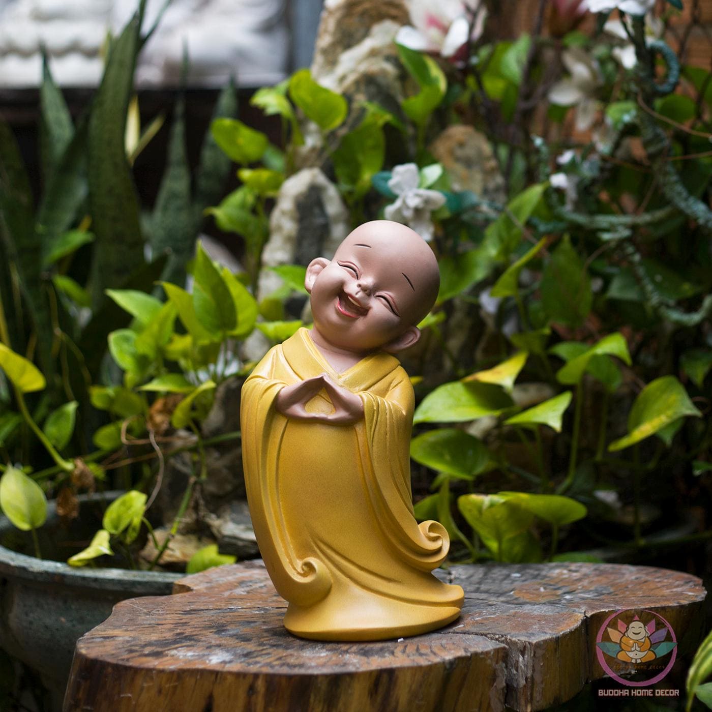 Happy Little Monk Statue – 11.8 inch | Zen Buddha Decor | Resin Stone Composite Sculpture