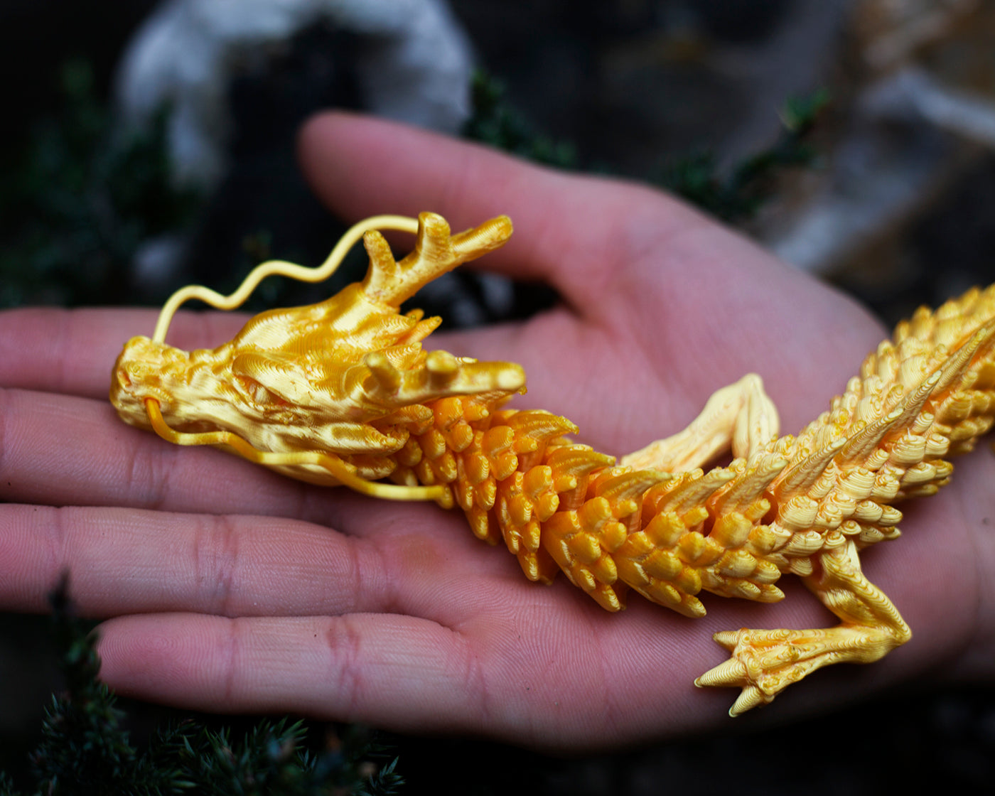 Articulated Dragon Figurine – Flexible 3D Printed Dragon Toy – Golden Oriental Dragon Decor – Handmade Mythical Creature Gift