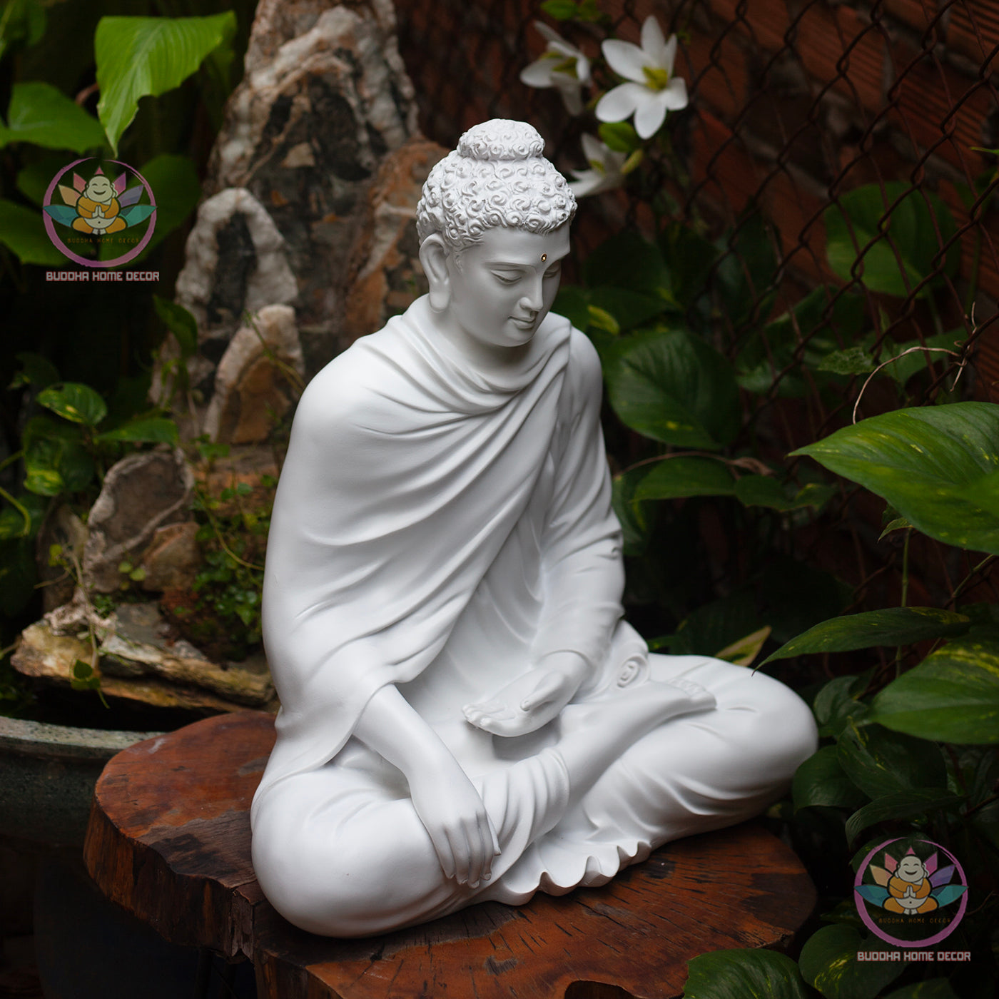Large White Buddha Statue 19.7" (50cm) | Meditating Shakyamuni Buddha | Resin & Stone Powder