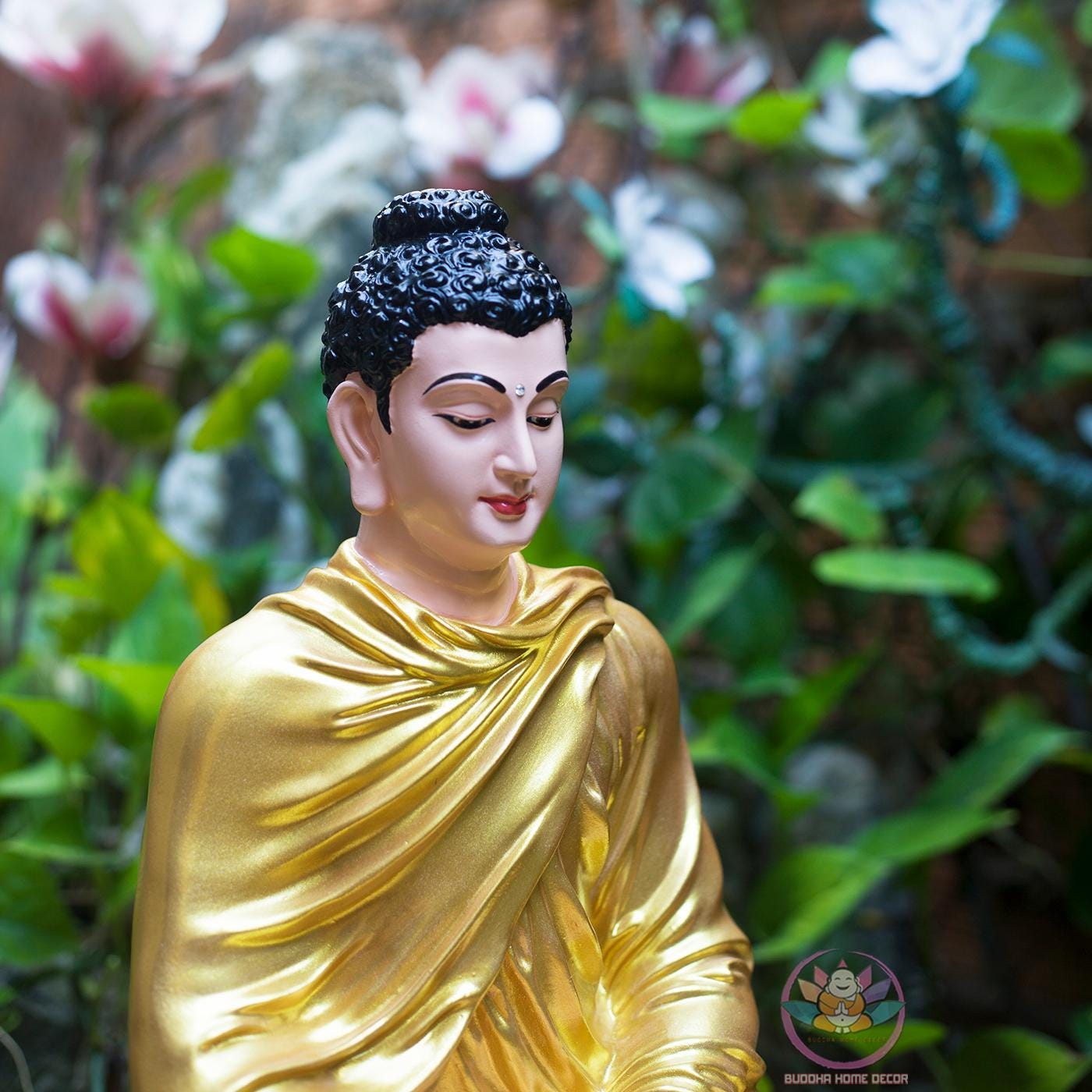 Gold Seated Buddha Statue 14.5 inches - Handcrafted Meditation Decor for Home Altar, Mindfulness Gift, Spiritual Sculpture