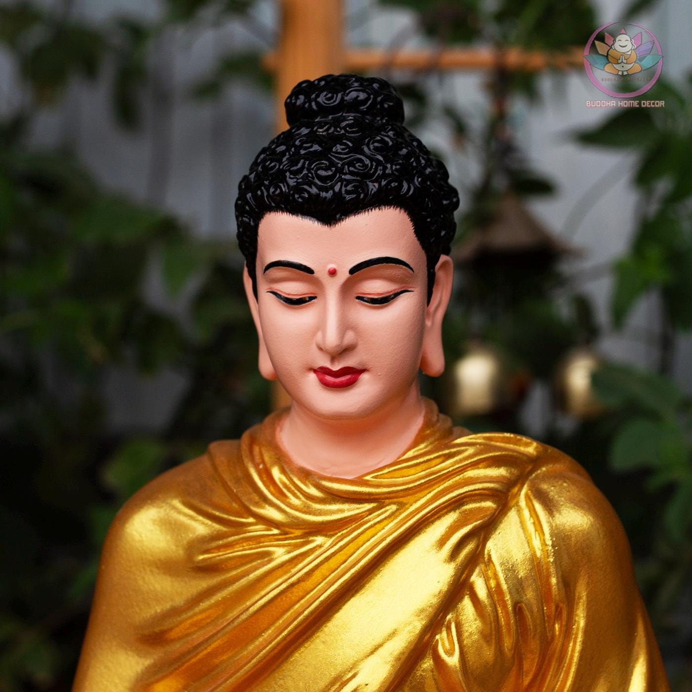 Shakyamuni Buddha Statue – 11.8 inch (30cm) – Seated on Grass Base | Yellow Robe | Mindfulness Decor