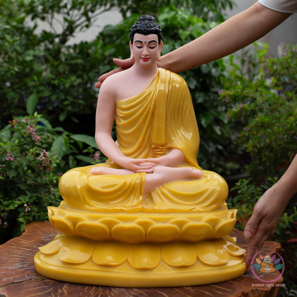 Shakyamuni Buddha Statue – 19.7 inch (50cm) | Yellow Quartz Stone Finish | Meditation & Enlightenment Decor