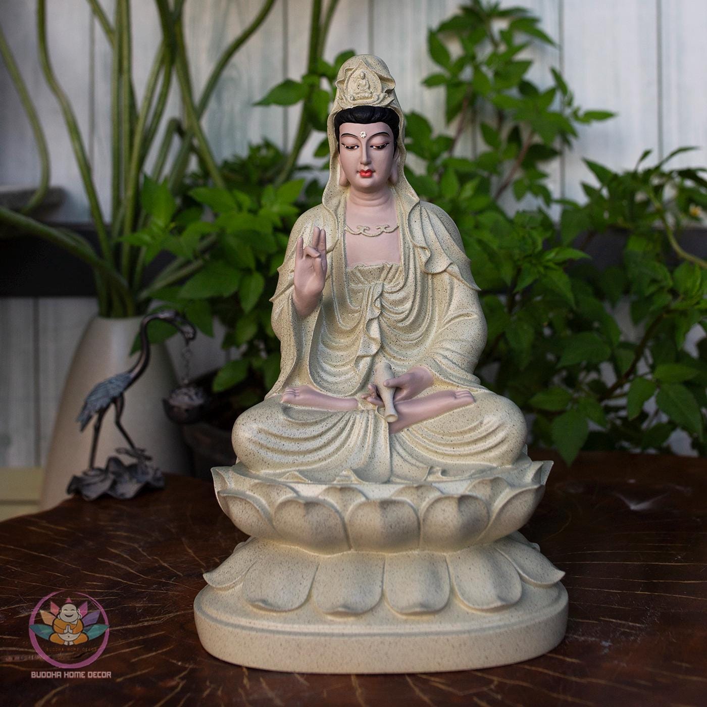 Guanyin Buddha Statue – 11.8 inches (30cm) Resin Stone Powder Sculpture | Compassion Kwan Yin Figurine | Home Altar Decor