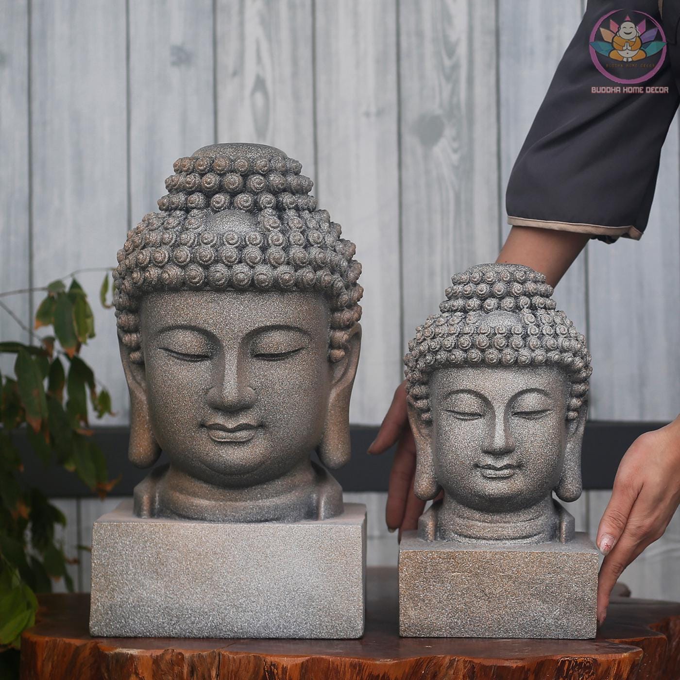 Buddha Head Sculpture – Meditative Zen Decor, 11.8/15.7/19.6 inches - Stone Finish Buddhist Statue for Home, Altar, Garden, Gift