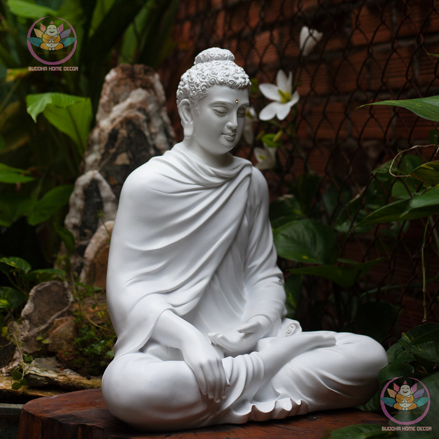 Large White Buddha Statue 19.7" (50cm) | Meditating Shakyamuni Buddha | Resin & Stone Powder
