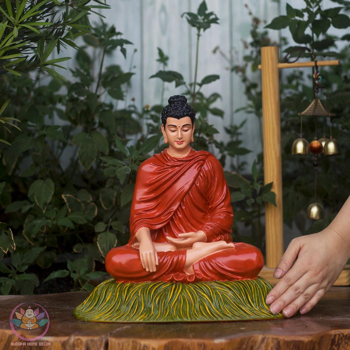 Shakyamuni Buddha Statue – 11.8 inch (30cm) – Seated on Grass Base | Yellow Robe | Mindfulness Decor