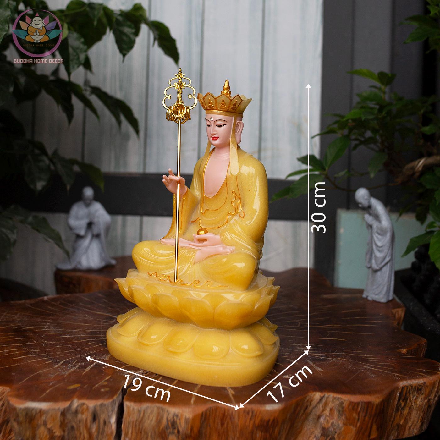 Amitabha Buddha, Avalokiteshvara & Kṣitigarbha Bodhisattva Statue Set – Premium Yellow Quartz Stone Powder (12.6 inches)