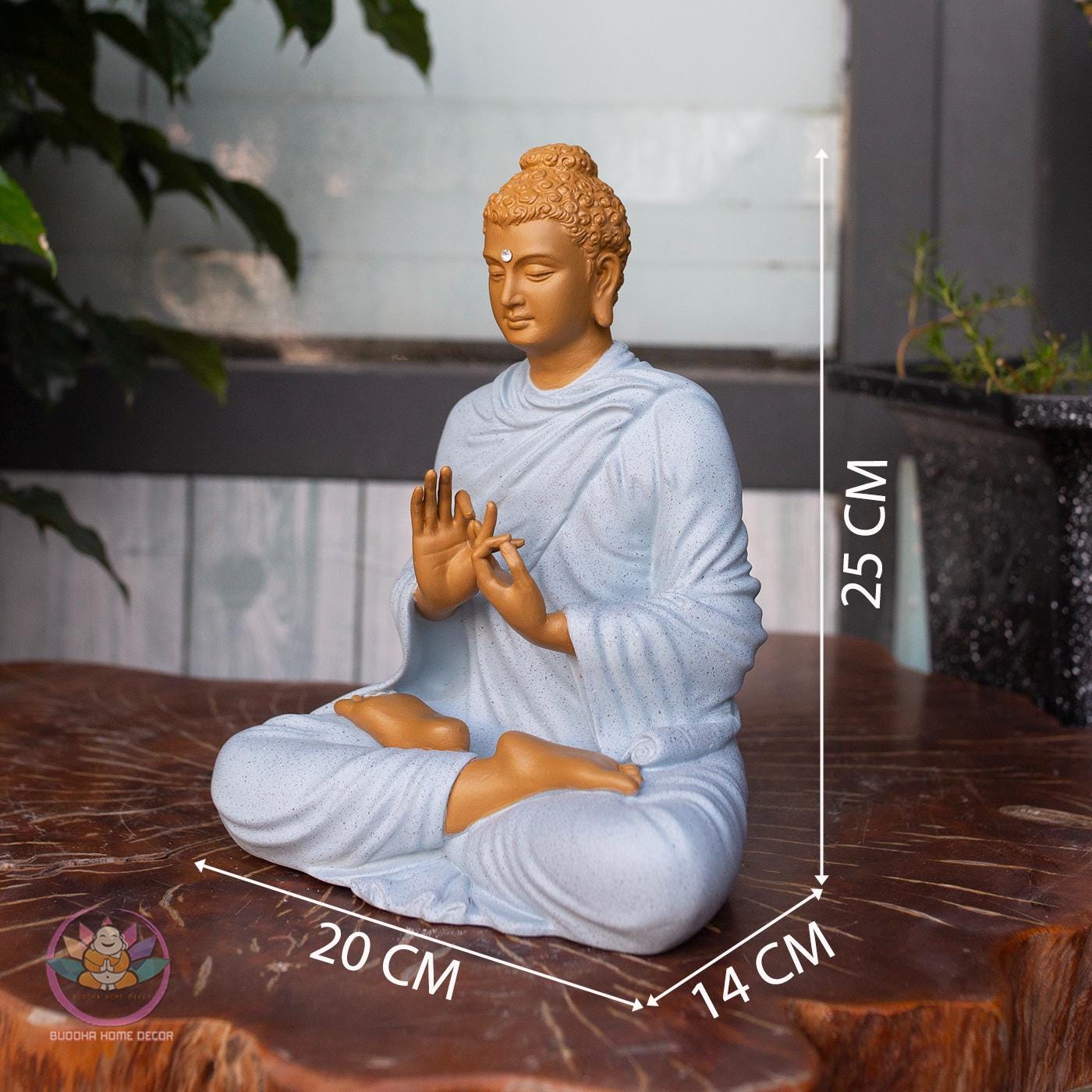 Shakyamuni Buddha Turning the Dharma Wheel Statue – 9.8" Resin Stone Powder – Enlightenment Decor, Buddhist Gift