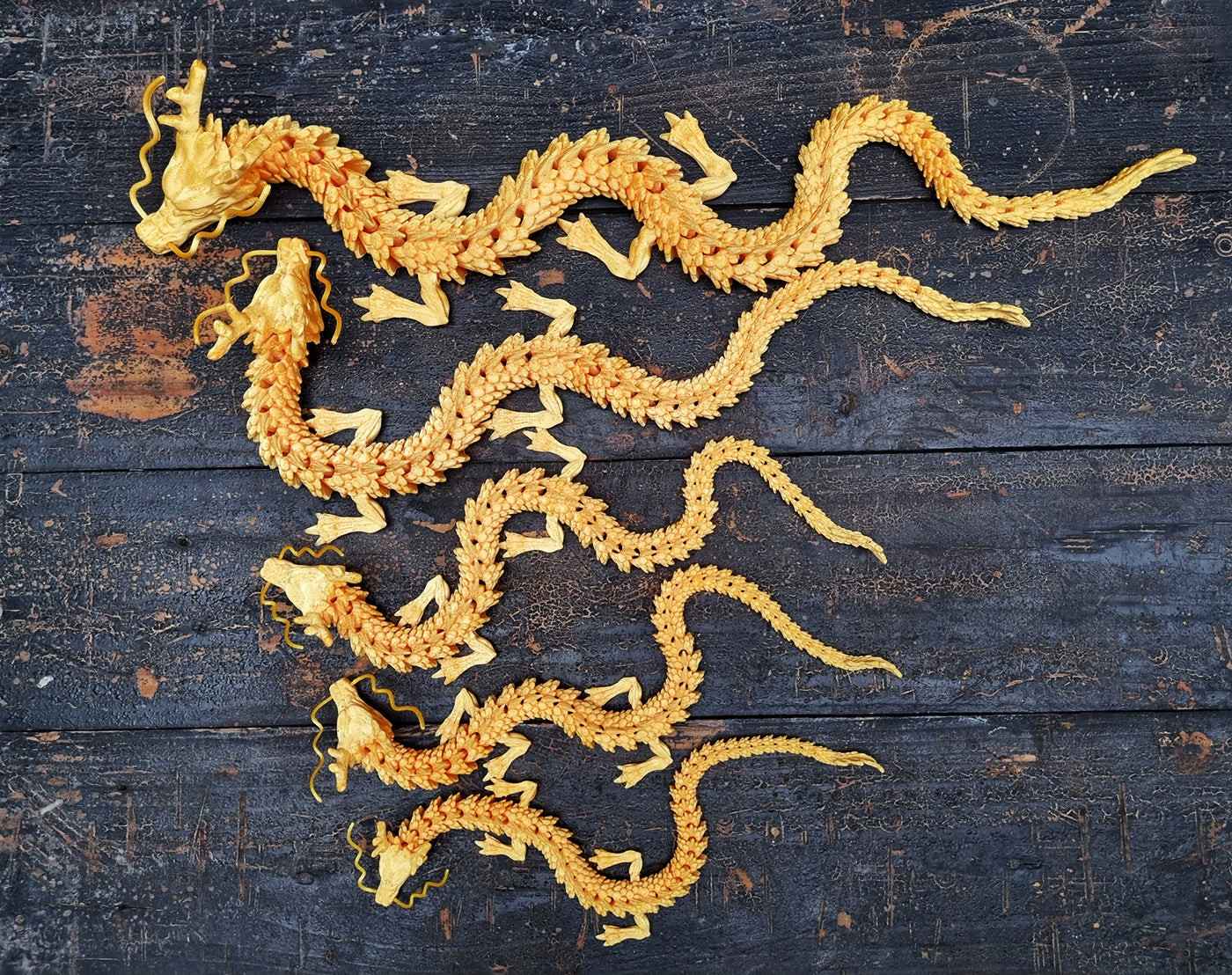 Articulated Dragon Figurine – Flexible 3D Printed Dragon Toy – Golden Oriental Dragon Decor – Handmade Mythical Creature Gift