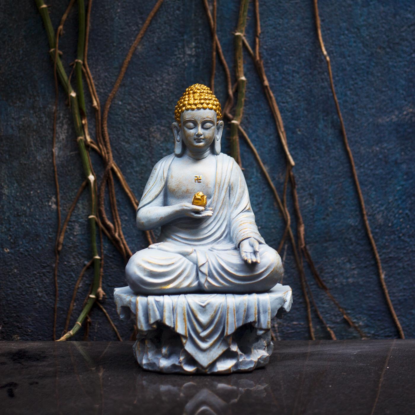Amitabha Buddha Statue – Resin Prosperity Buddha Figurine – Feng Shui Abundance Sculpture for Altar or Home Decor