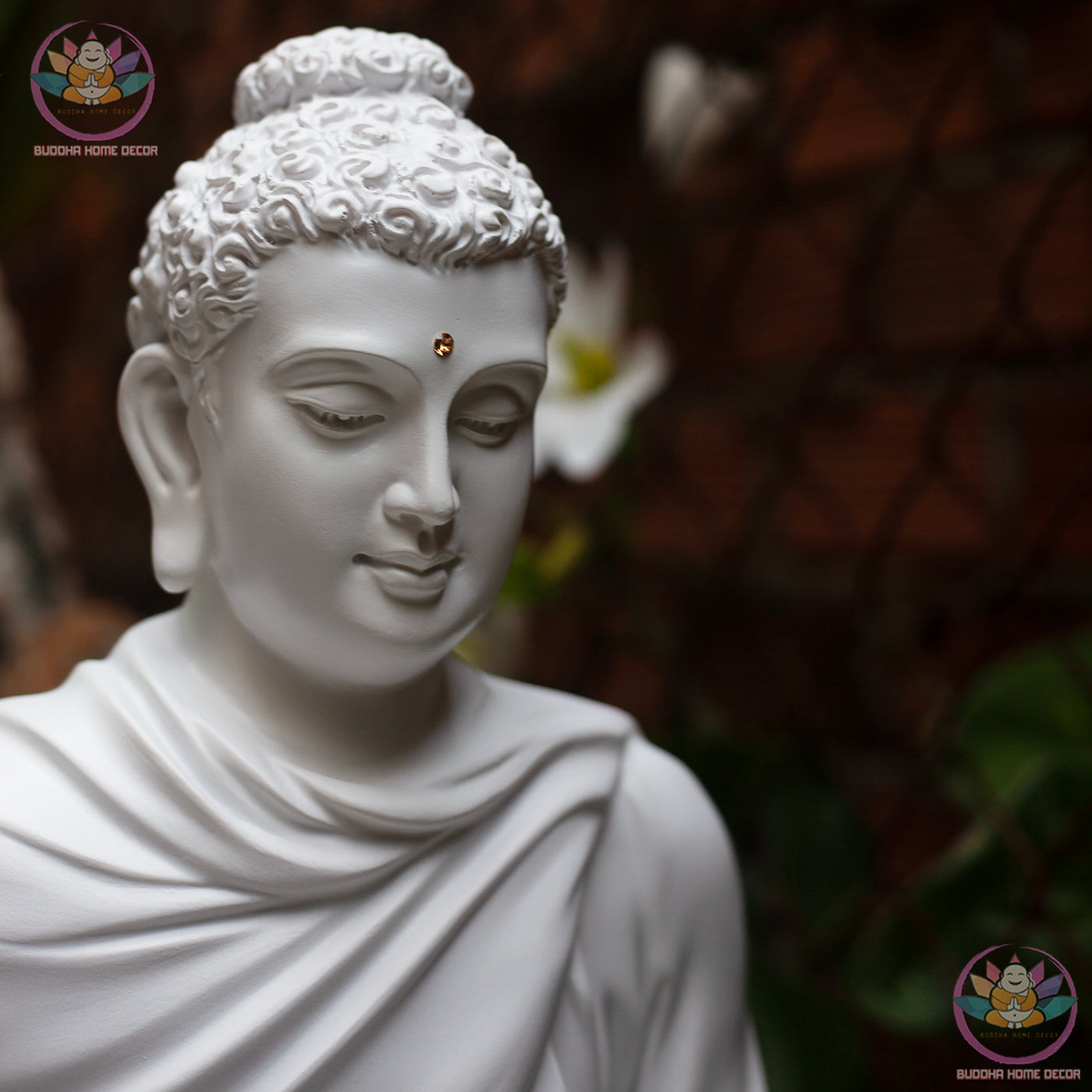 Large White Buddha Statue 19.7" (50cm) | Meditating Shakyamuni Buddha | Resin & Stone Powder