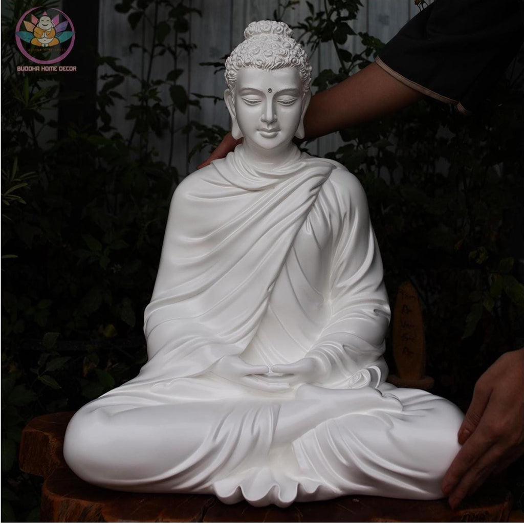 20.4 inches Meditating Shakyamuni Buddha Statue – 3D Printed, Peaceful White Finish