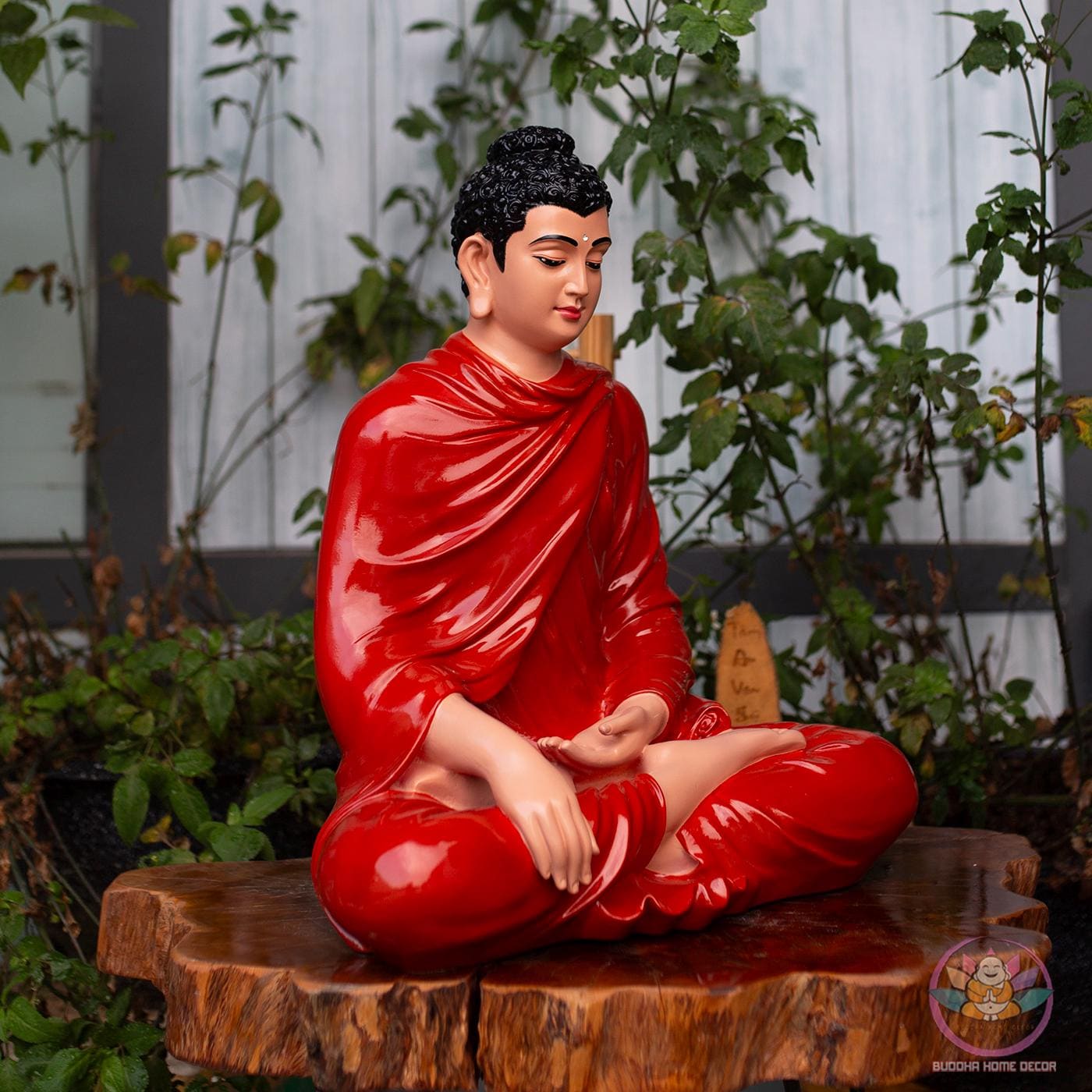 Red Robe Buddha Statue – (19.7/14.6/9.4) inches Handmade Meditation Sculpture for Zen Altar or Asian Decor