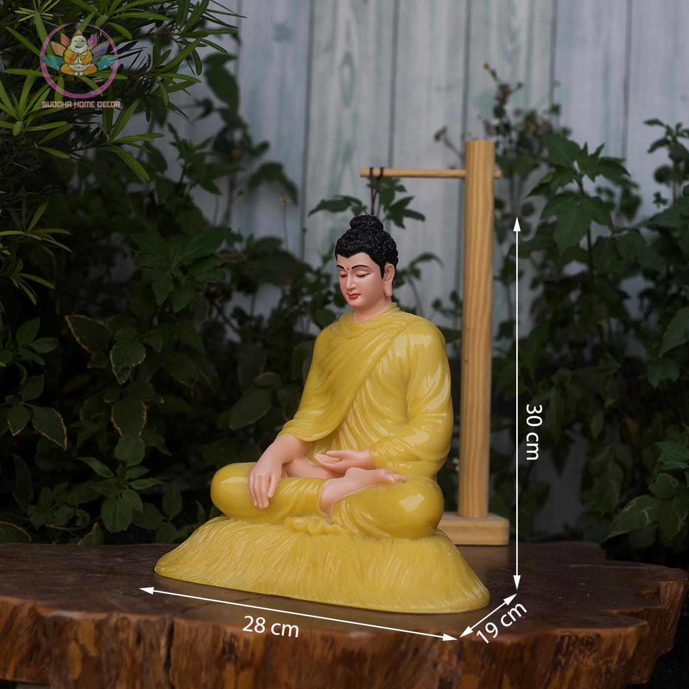 Shakyamuni Buddha Statue – 11.8 inch (30cm) – Seated on Grass Base | Yellow Robe | Mindfulness Decor