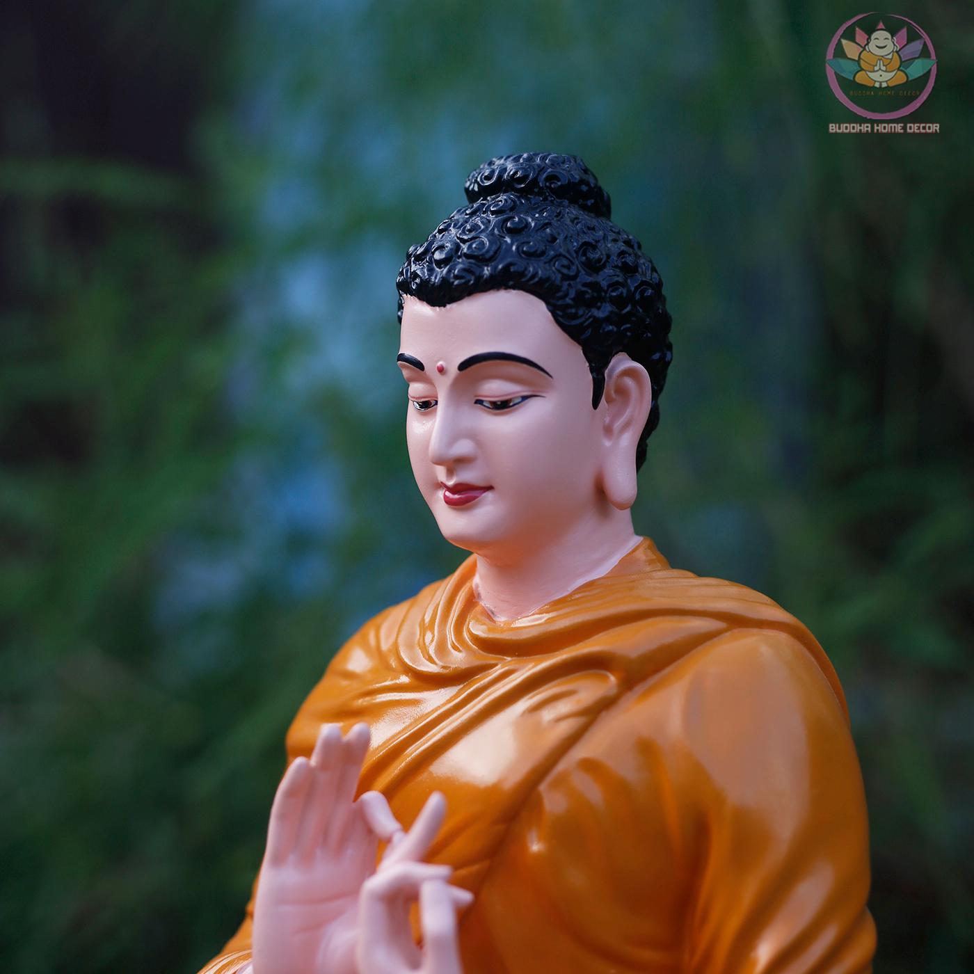 14.6 inches Shakyamuni Buddha Statue in Golden Robe – Seated in Dharmachakra Mudra - Zen Home Altar Decor, Spiritual Room Decoration