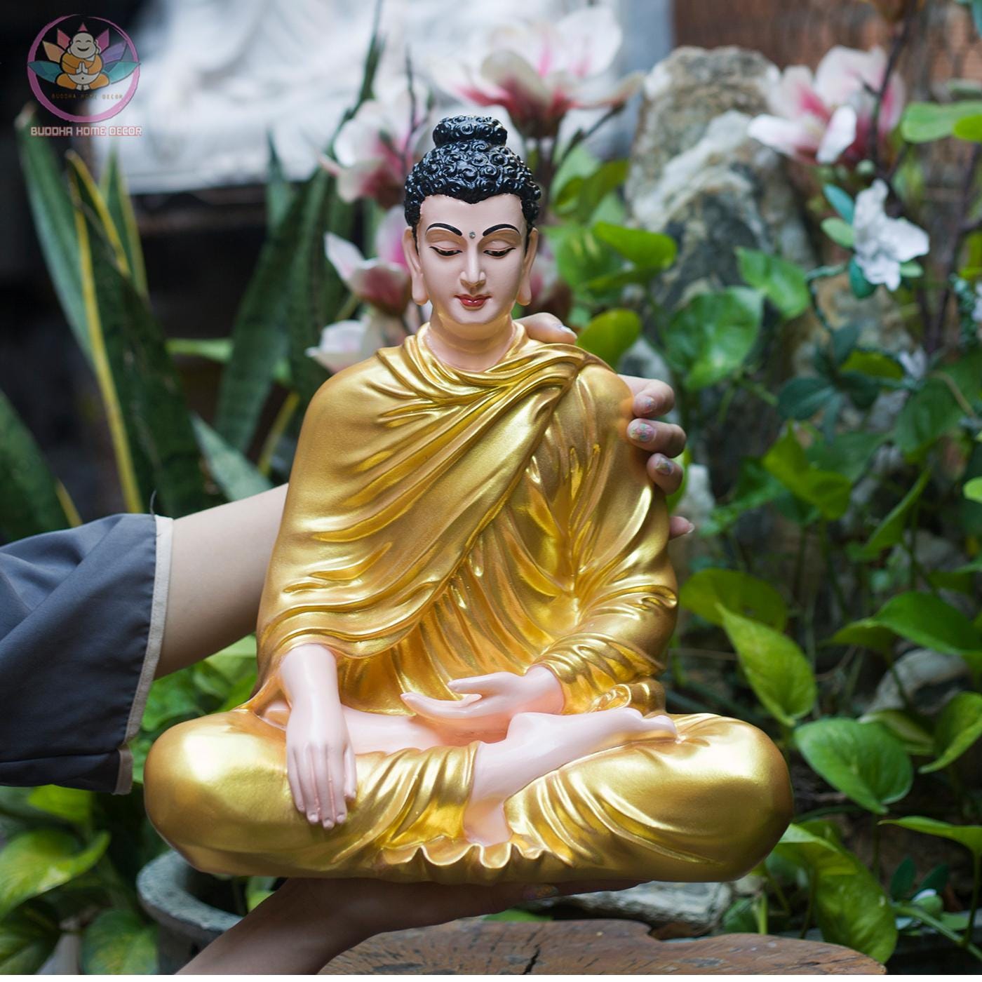 Gold Seated Buddha Statue 14.5 inches - Handcrafted Meditation Decor for Home Altar, Mindfulness Gift, Spiritual Sculpture