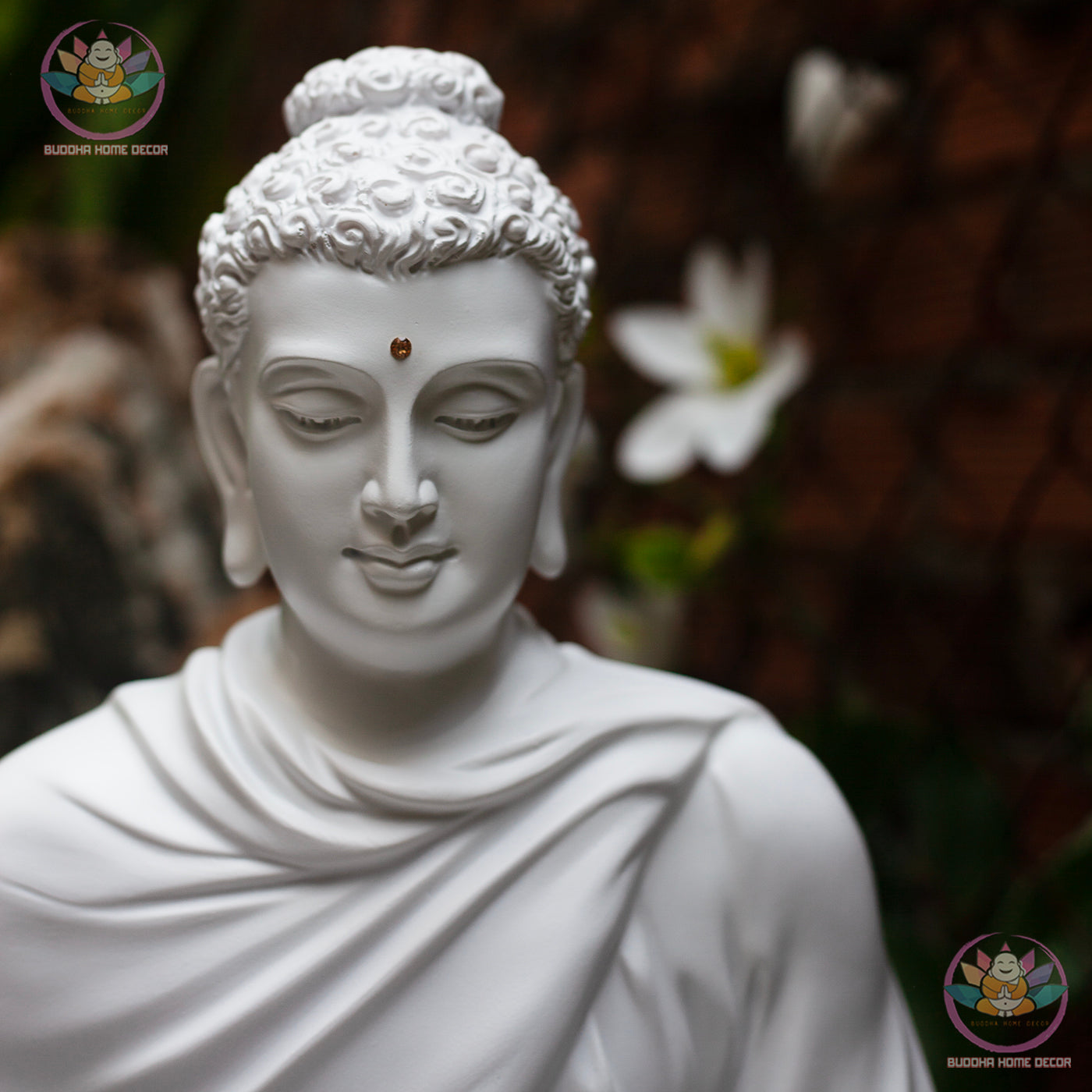 Large White Buddha Statue 19.7" (50cm) | Meditating Shakyamuni Buddha | Resin & Stone Powder