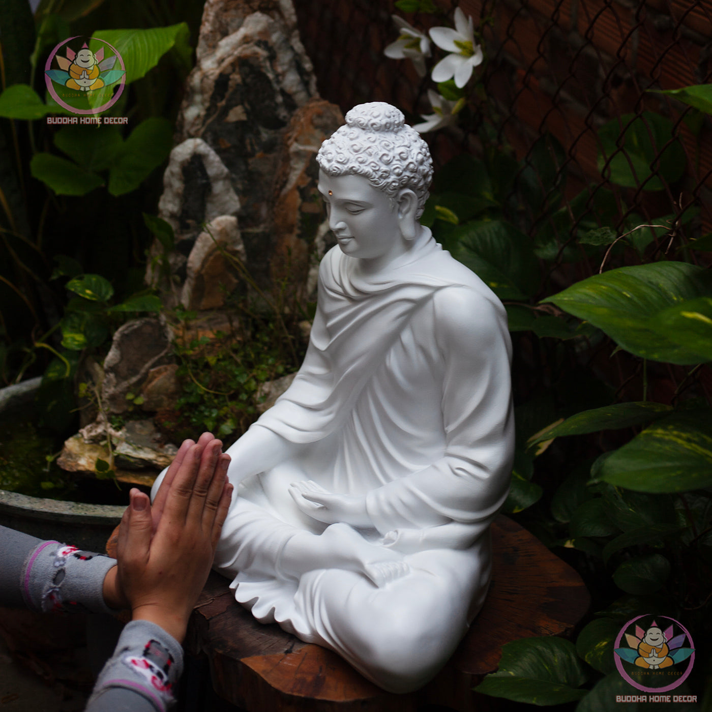 Large White Buddha Statue 19.7" (50cm) | Meditating Shakyamuni Buddha | Resin & Stone Powder
