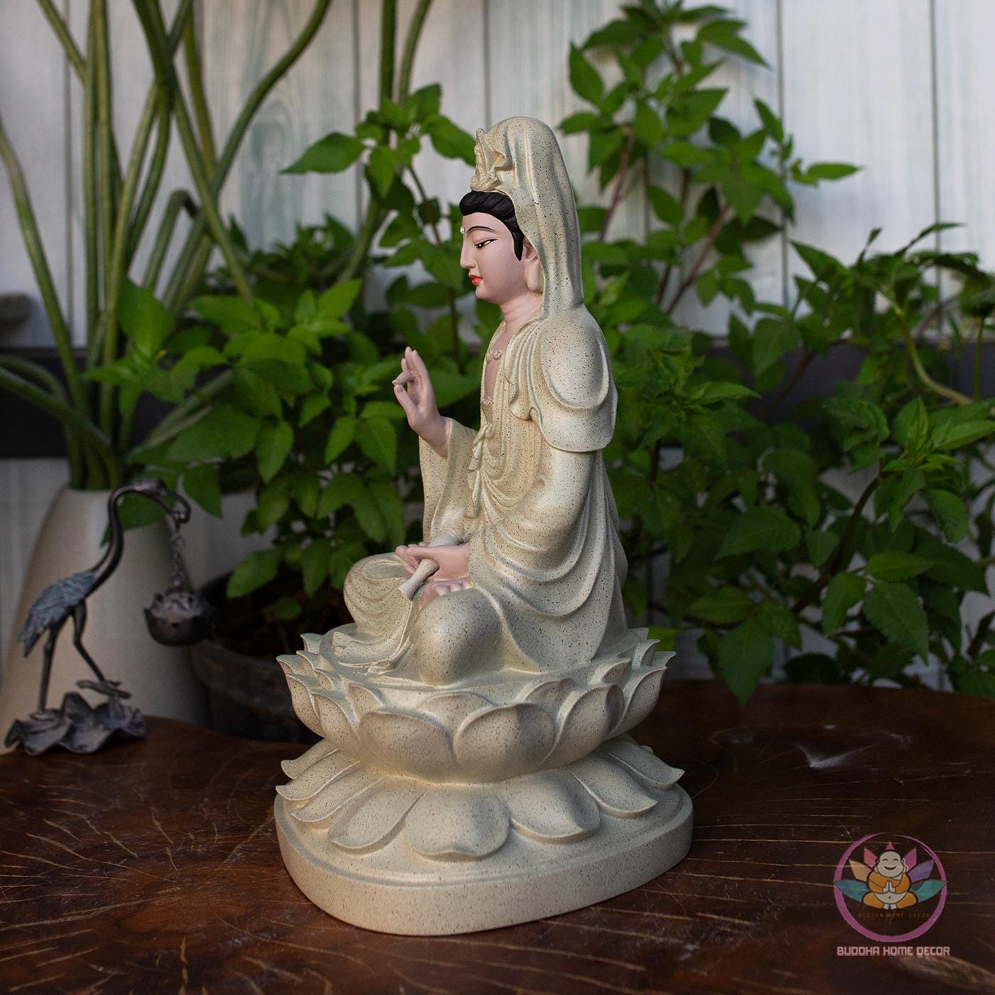 Guanyin Buddha Statue – 11.8 inches (30cm) Resin Stone Powder Sculpture | Compassion Kwan Yin Figurine | Home Altar Decor