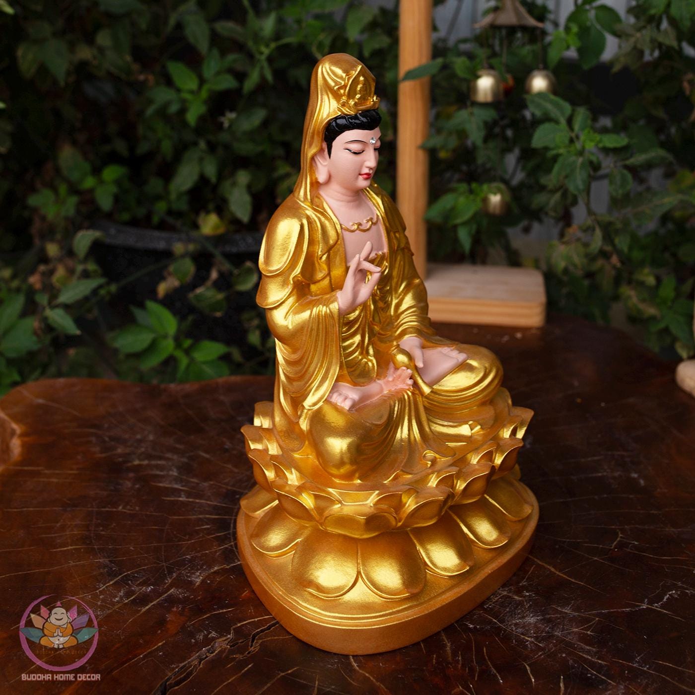 Golden Guanyin Buddha Statue – 30cm (11.8 inches) Resin & Stone Powder Figurine | Kwan Yin of Mercy | Meditation Altar Decor