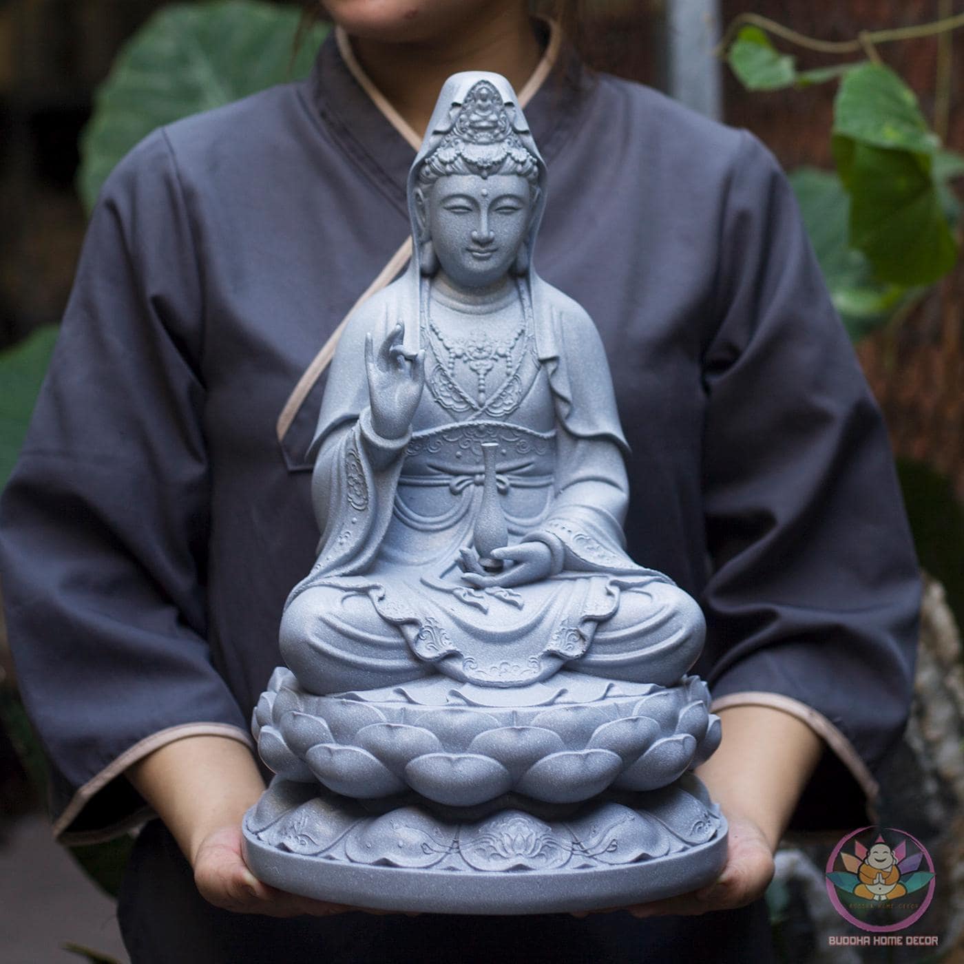 Kwan Yin Statue – Seated Bodhisattva of Compassion on Lotus Base (15.7 inches)