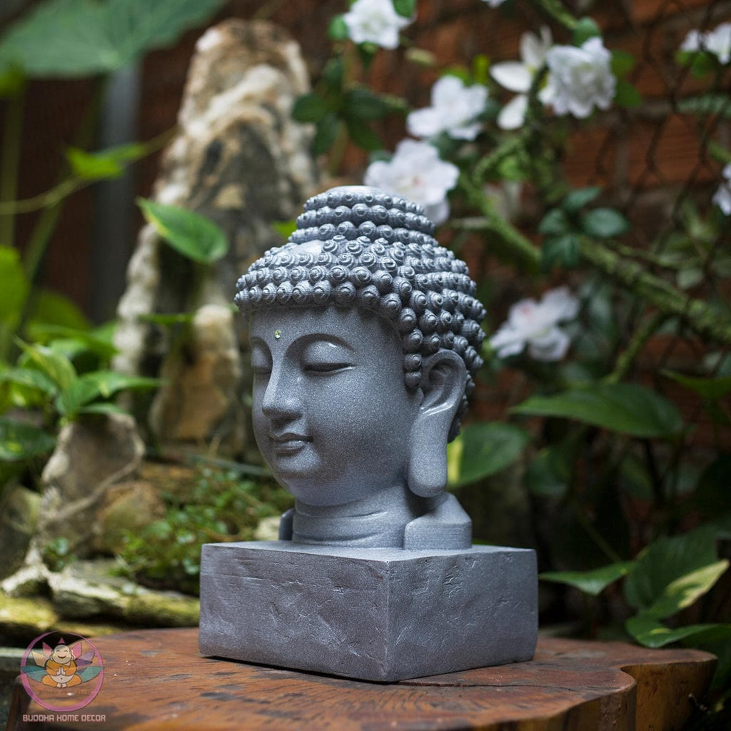 Buddha Head Sculpture – Meditative Zen Decor, 11.8/15.7/19.6 inches - Stone Finish Buddhist Statue for Home, Altar, Garden, Gift