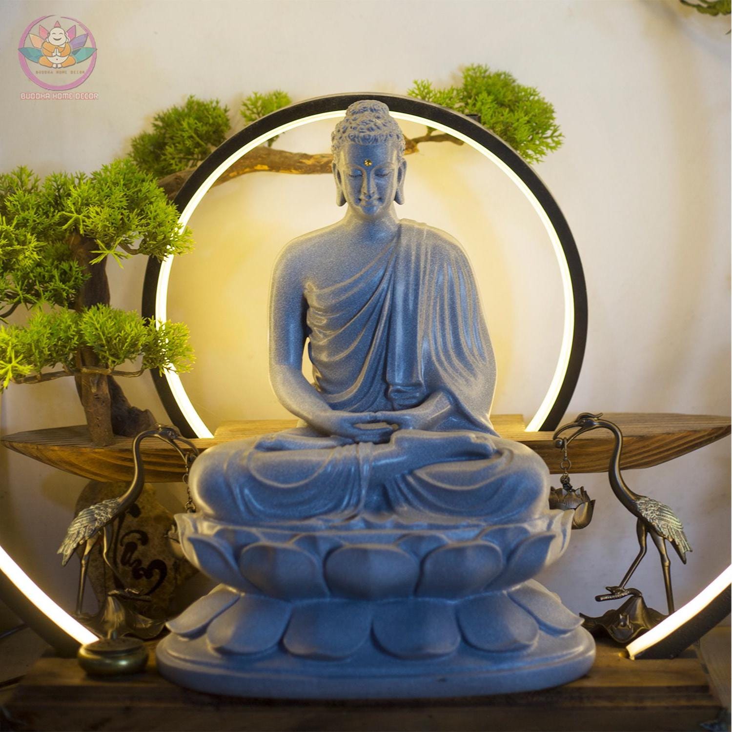 Shakyamuni Buddha Statue – Enlightened One in Meditation on Lotus Throne (12.6 inches) - Zen Home Altar Decor, Spiritual Room Decoration