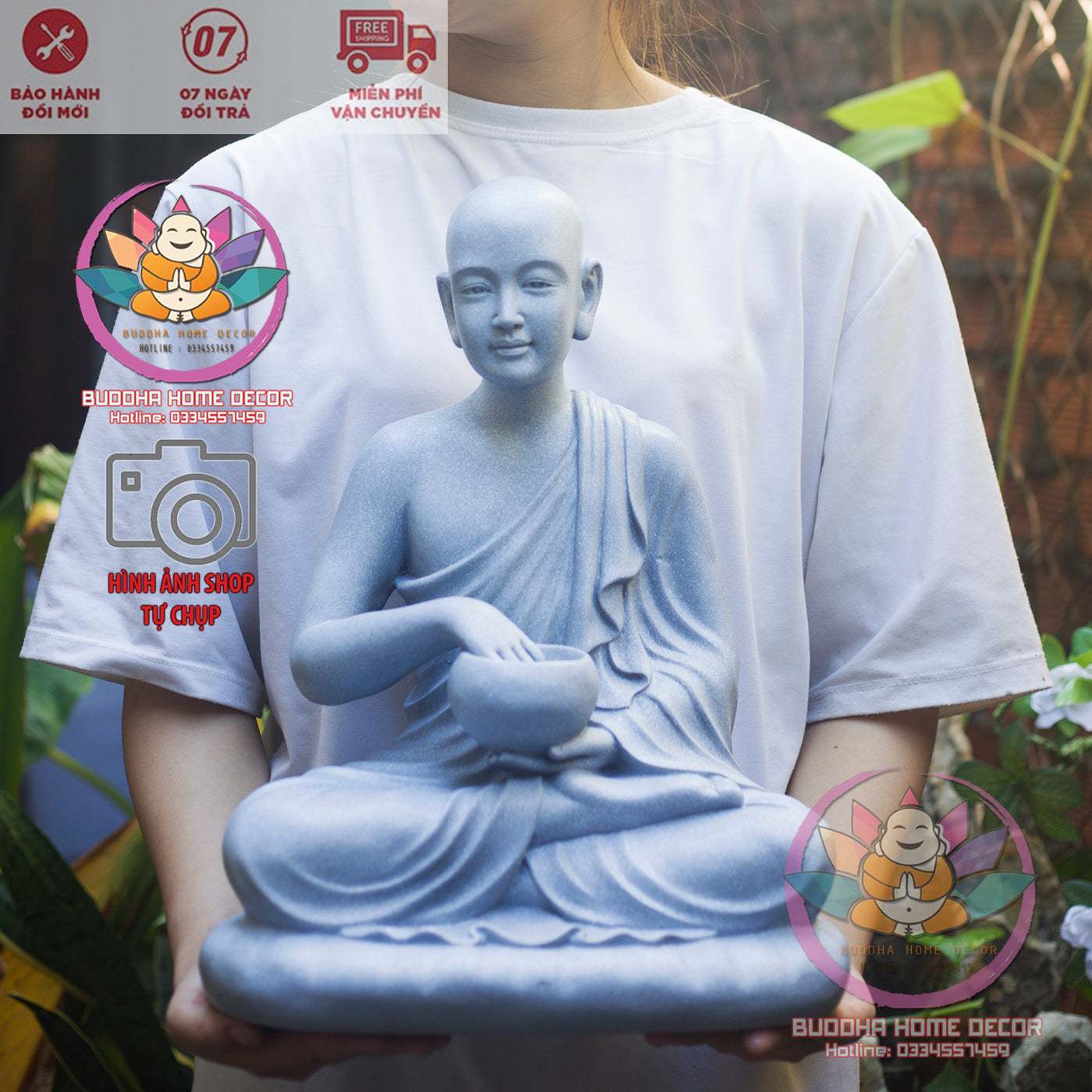 Sivali Monk Statue – Thai Buddhist Wealth Monk Sculpture – Resin Alms Bowl Monk for Home Altar, Luck & Prosperity Decor