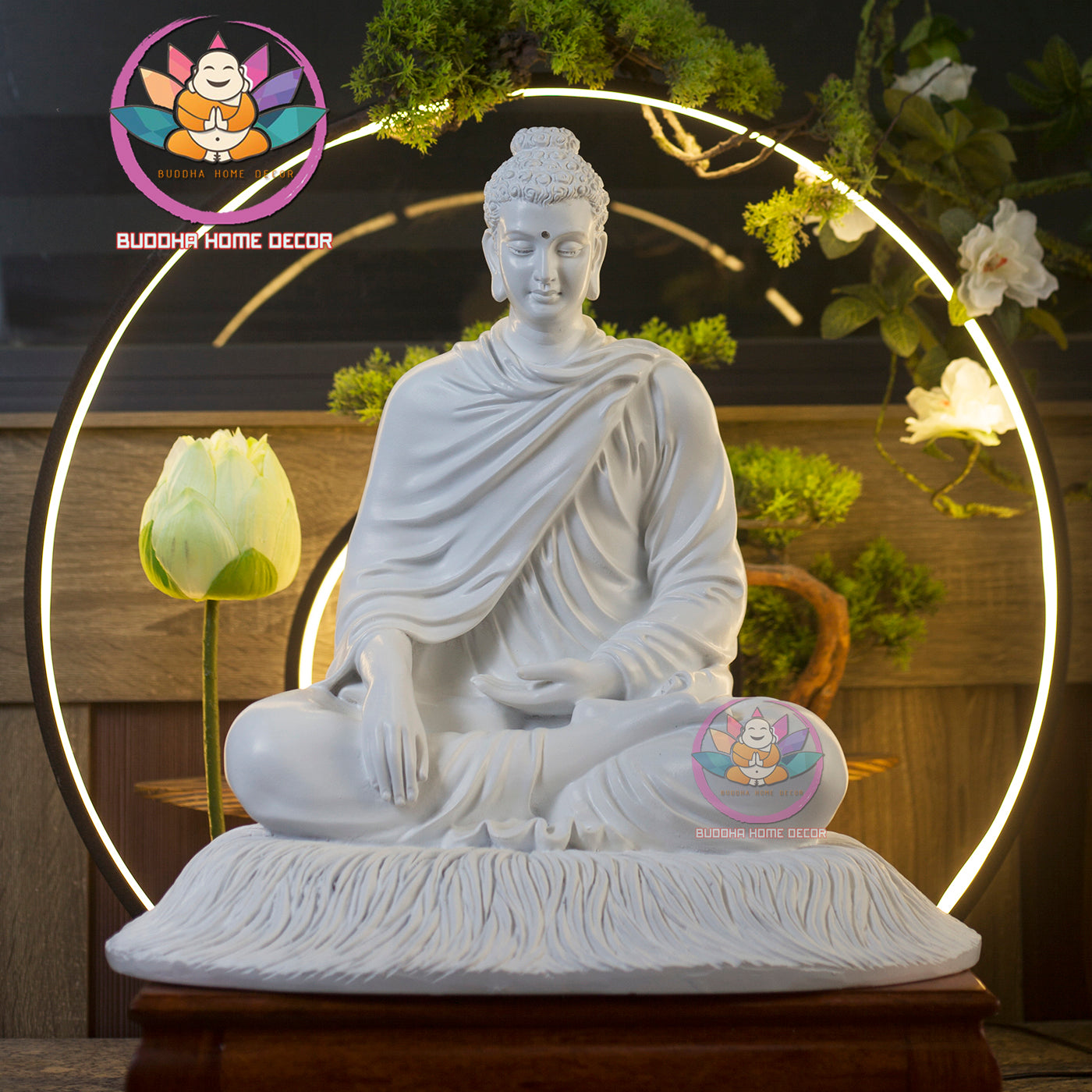 Minimalist White Buddha Statue – 17.7" (45cm) Shakyamuni in Meditation | Matte Finish | Handcrafted Altar Decor | Vietnamese Buddhist Art