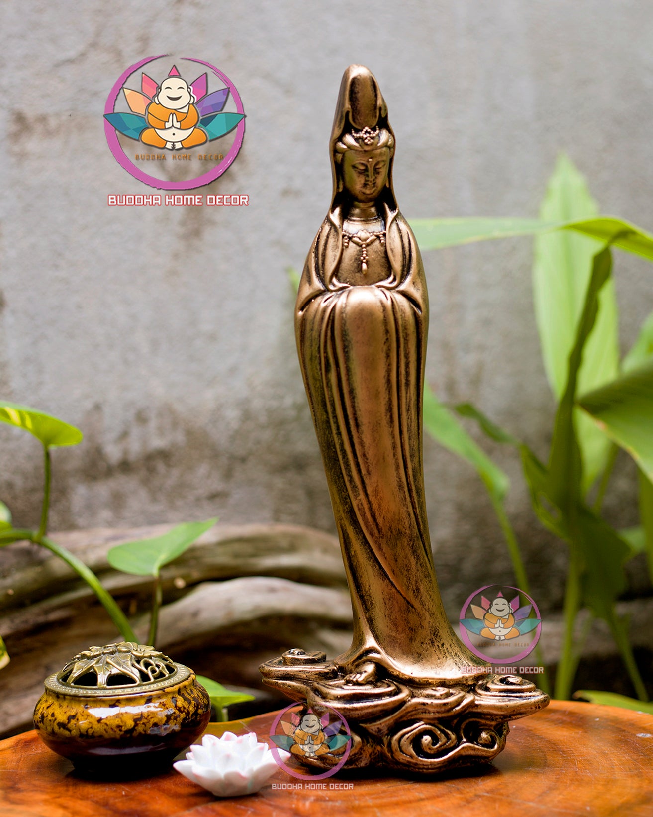 15.7 inches Guanyin Statue - Kwan Yin Goddess of Mercy Sculpture for Altar, Minimalist Zen Decor, Handmade by Buddha Home Decor