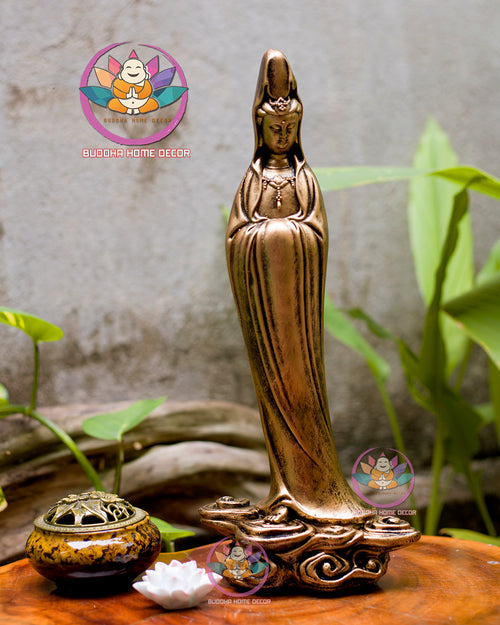 15.7 inches Guanyin Statue - Kwan Yin Goddess of Mercy Sculpture for Altar, Minimalist Zen Decor, Handmade by Buddha Home Decor