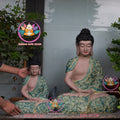 Hand-Painted Buddha Statue – Floral Robe Design | Shakyamuni Sculpture | Artisan Buddhist Decor | Vietnamese Handmade | 3D Printed Base