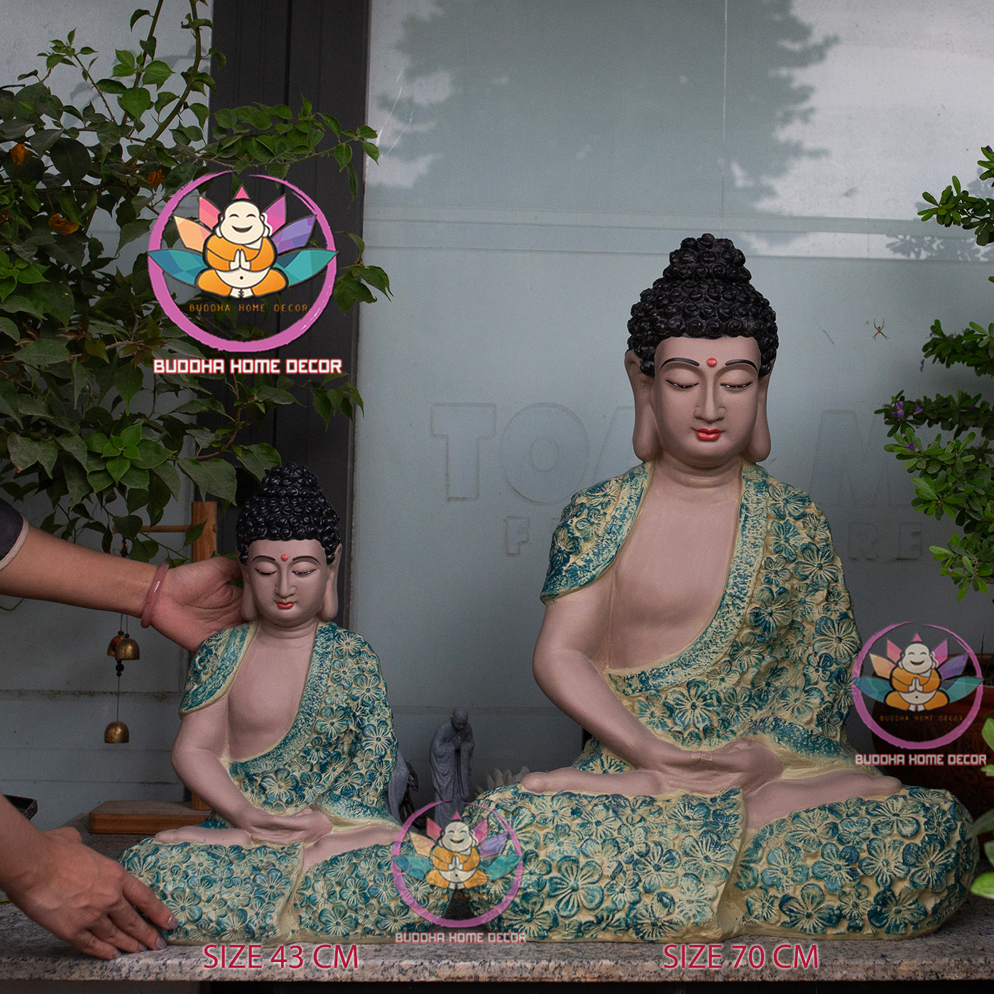 Hand-Painted Buddha Statue – Floral Robe Design | Shakyamuni Sculpture | Artisan Buddhist Decor | Vietnamese Handmade | 3D Printed Base