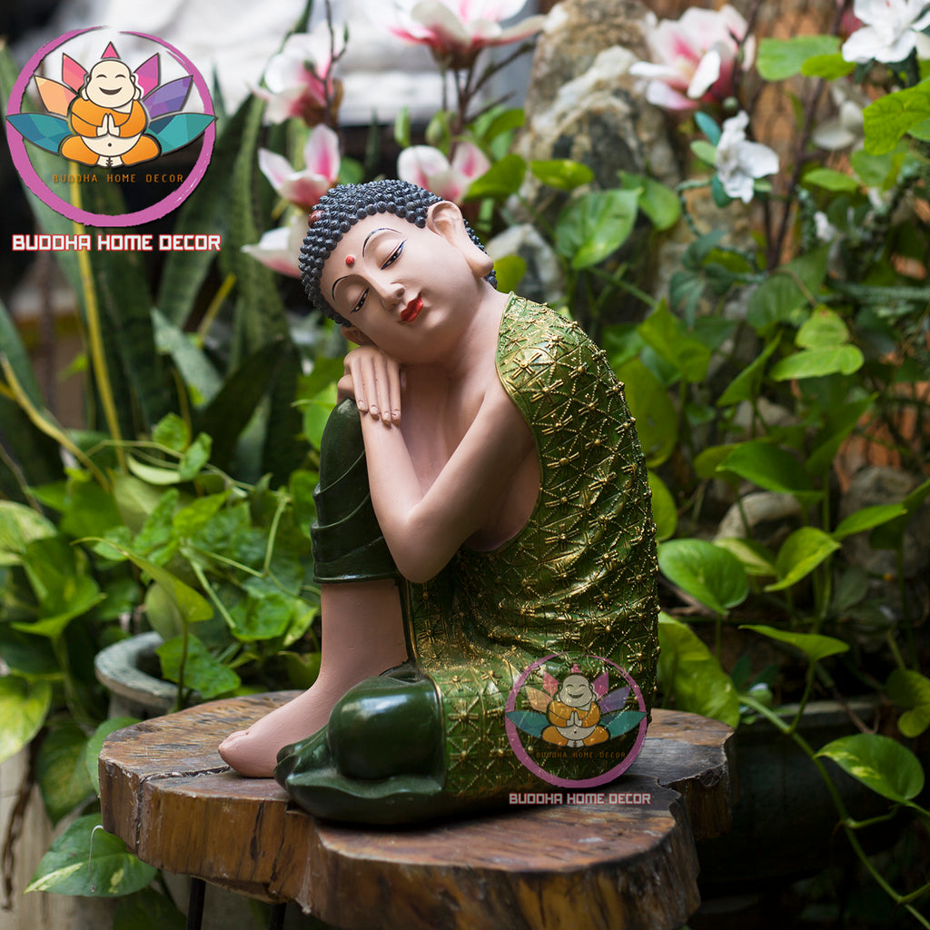 Relaxed Buddha Statue – Peaceful Sleeping Monk Decor, Zen Garden Sculpture, Handmade Resin Art for Home or Meditation Space, 36cm