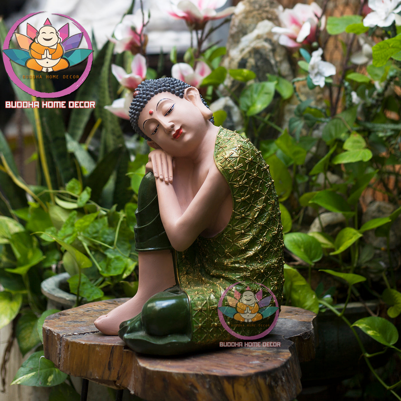 Relaxed Buddha Statue – Peaceful Sleeping Monk Decor, Zen Garden Sculpture, Handmade Resin Art for Home or Meditation Space, 36cm