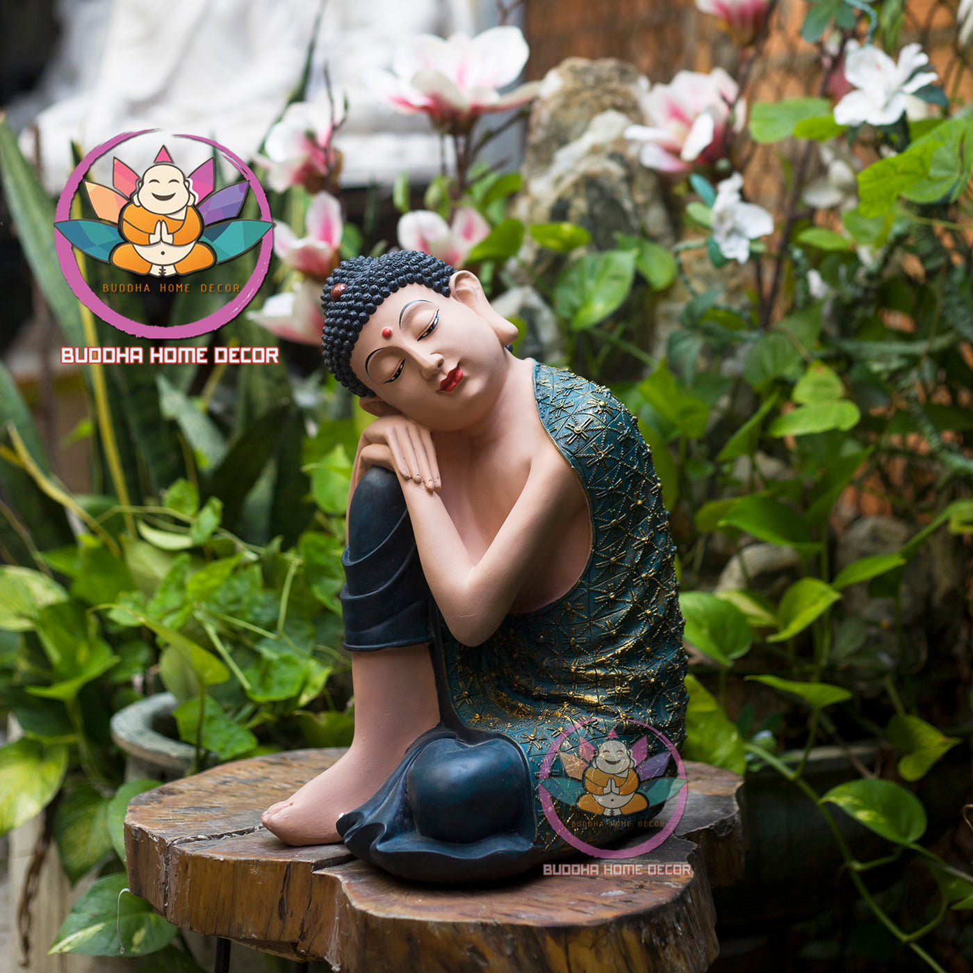 Relaxed Buddha Statue – Peaceful Sleeping Monk Decor, Zen Garden Sculpture, Handmade Resin Art for Home or Meditation Space, 36cm