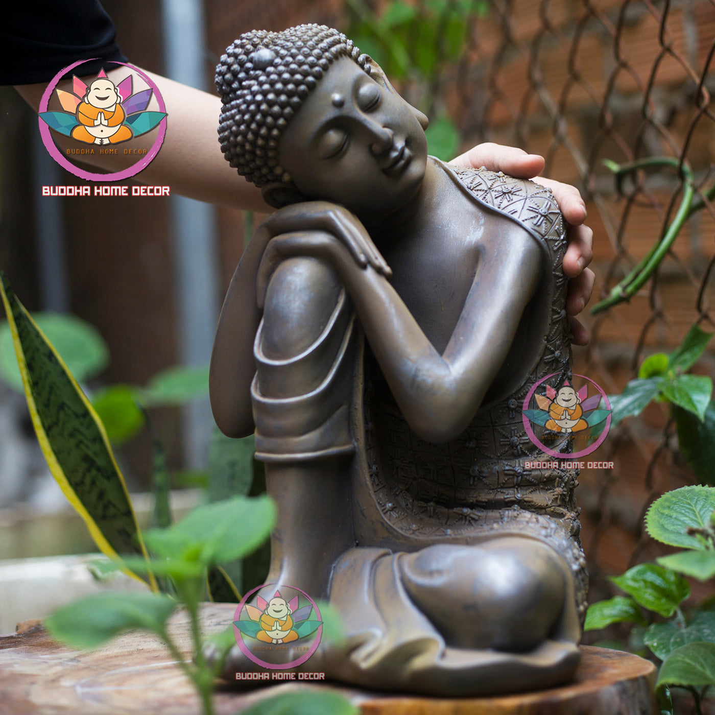 Relaxed Buddha Statue – Peaceful Sleeping Monk Decor, Zen Garden Sculpture, Handmade Resin Art for Home or Meditation Space, 36cm