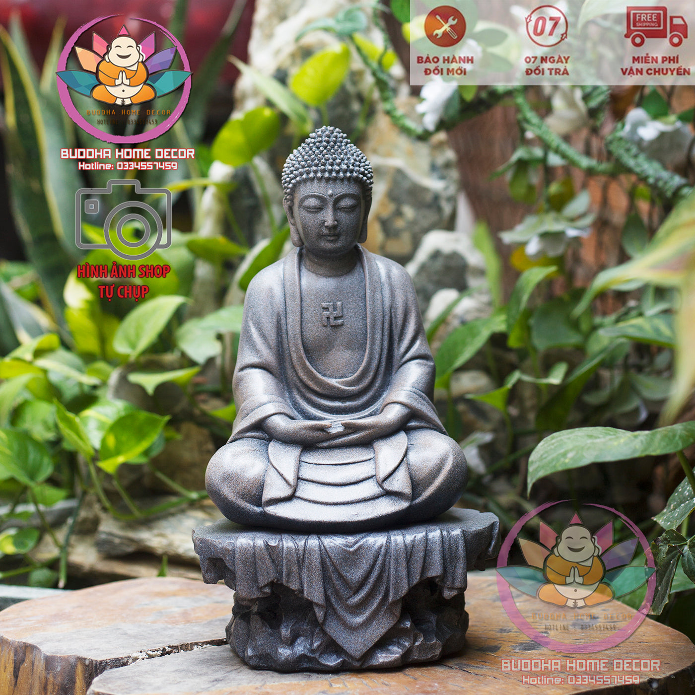 Amitabha Buddha Statue with Base – 9.5 inches Resin Amituofo in Meditation – Pure Land Buddhist Figurine for Altar or Home Decor