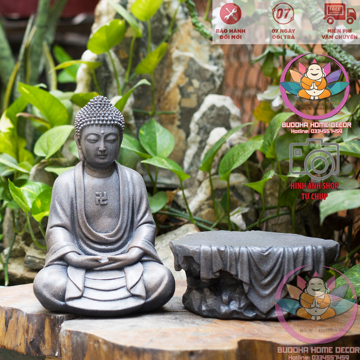 Amitabha Buddha Statue with Base – 9.5 inches Resin Amituofo in Meditation – Pure Land Buddhist Figurine for Altar or Home Decor