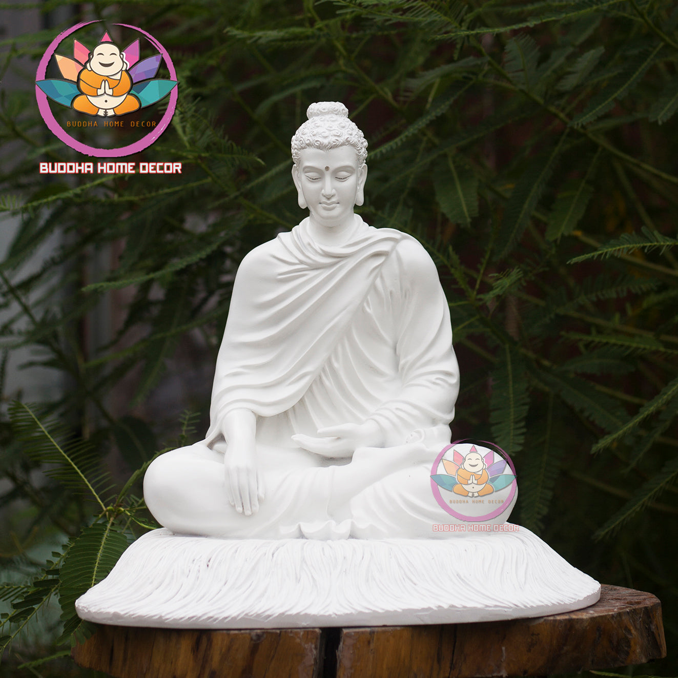 Minimalist White Buddha Statue – 17.7" (45cm) Shakyamuni in Meditation | Matte Finish | Handcrafted Altar Decor | Vietnamese Buddhist Art