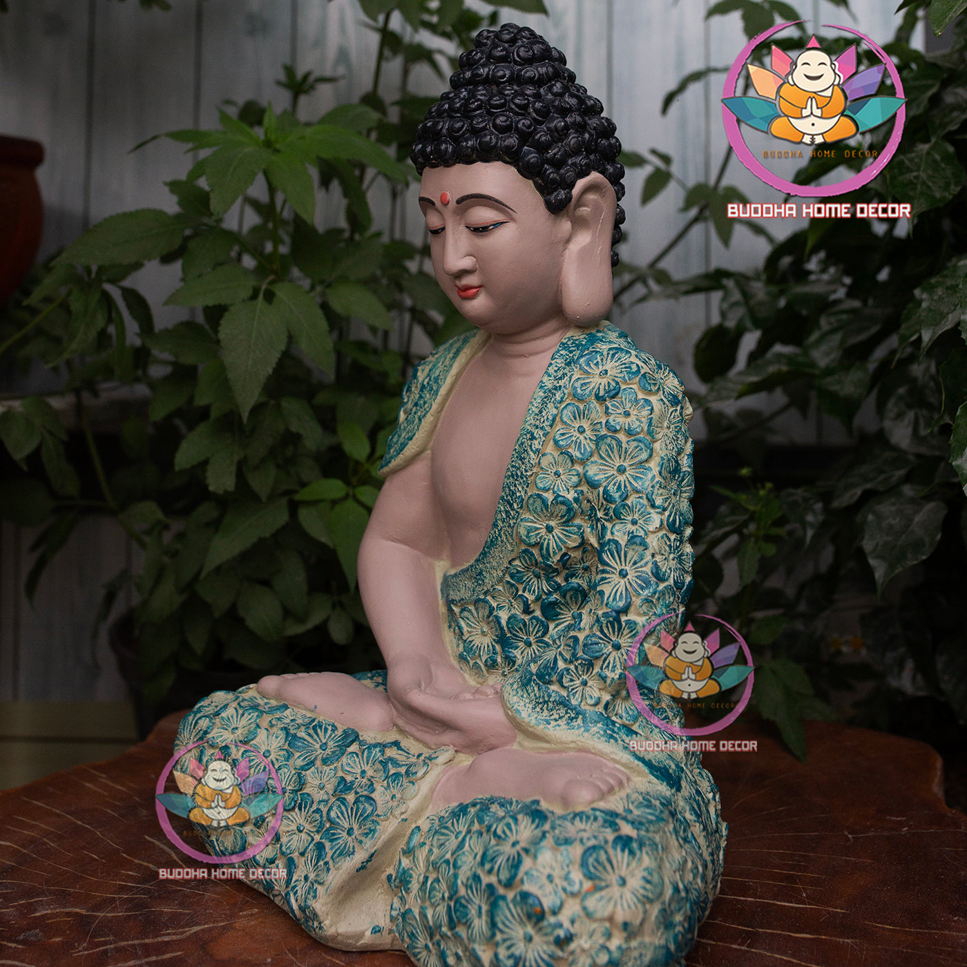 Hand-Painted Buddha Statue – Floral Robe Design | Shakyamuni Sculpture | Artisan Buddhist Decor | Vietnamese Handmade | 3D Printed Base