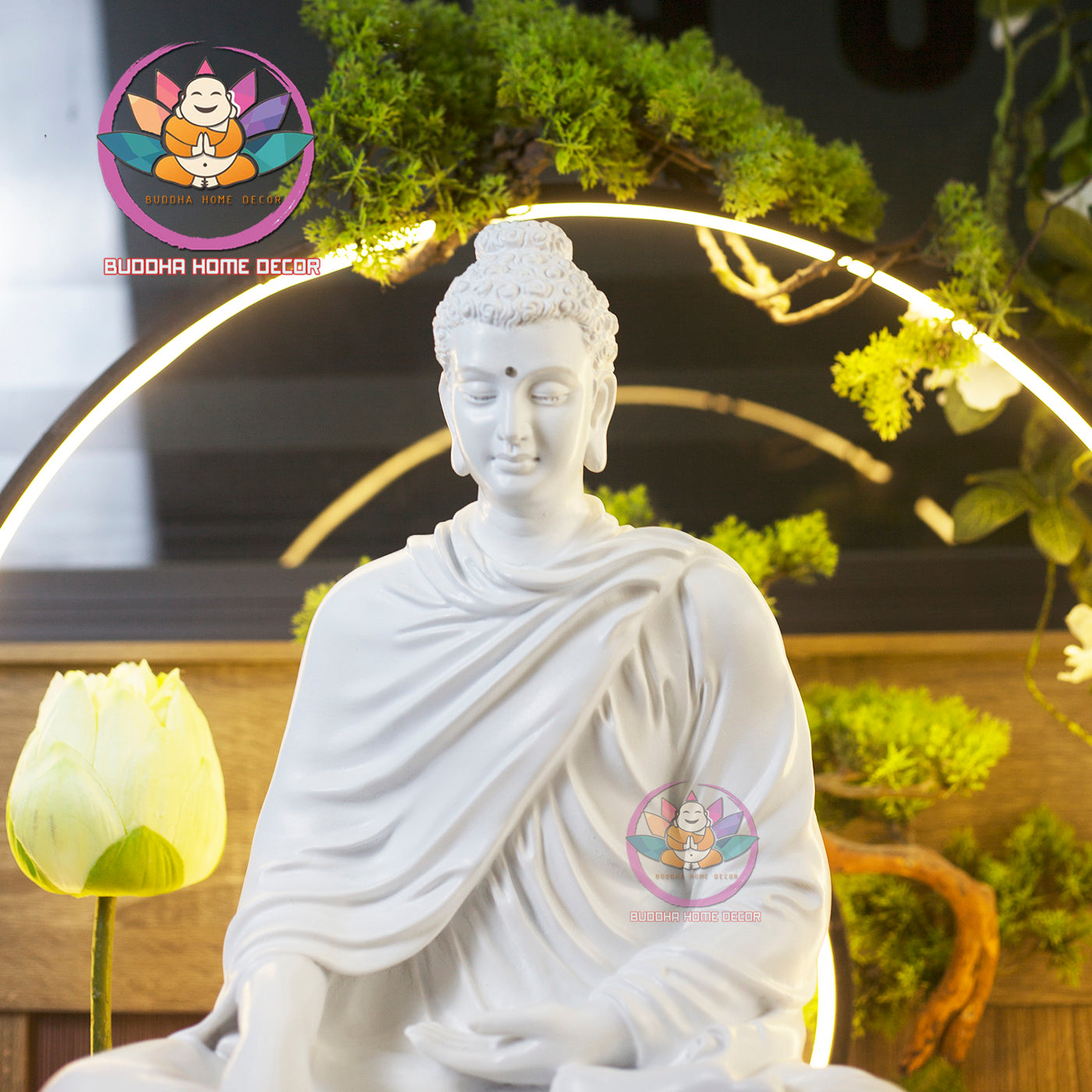 Minimalist White Buddha Statue – 17.7" (45cm) Shakyamuni in Meditation | Matte Finish | Handcrafted Altar Decor | Vietnamese Buddhist Art