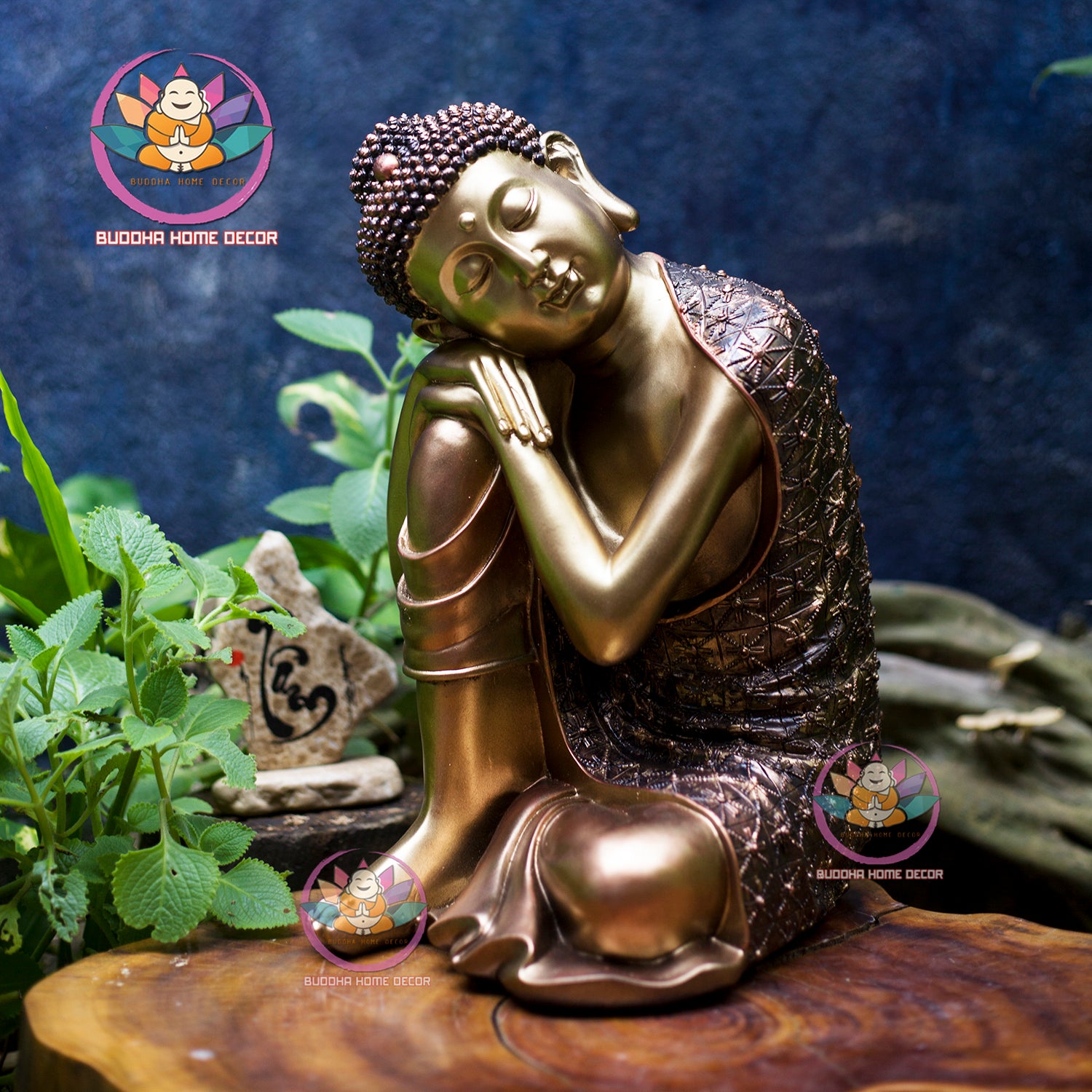 Relaxed Buddha Statue – Peaceful Sleeping Monk Decor, Zen Garden Sculpture, Handmade Resin Art for Home or Meditation Space, 36cm