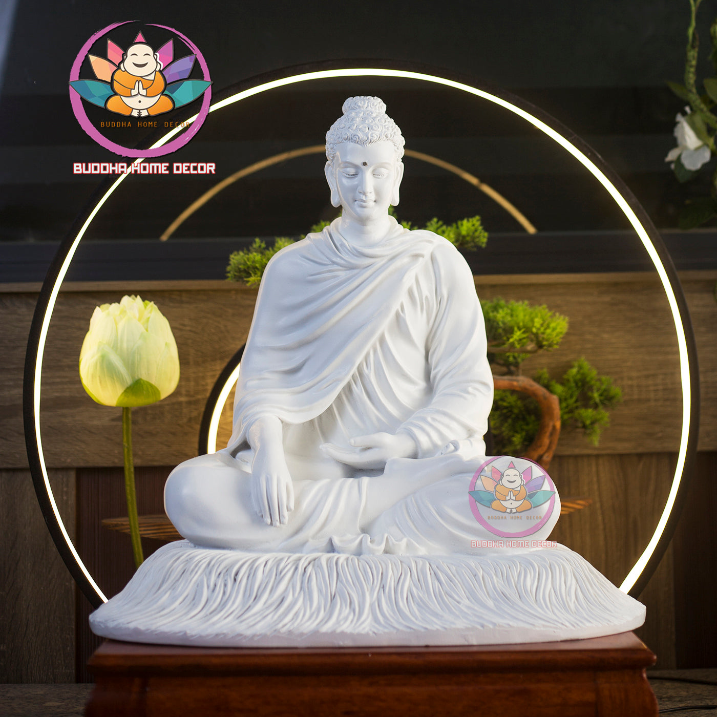 Minimalist White Buddha Statue – 17.7" (45cm) Shakyamuni in Meditation | Matte Finish | Handcrafted Altar Decor | Vietnamese Buddhist Art