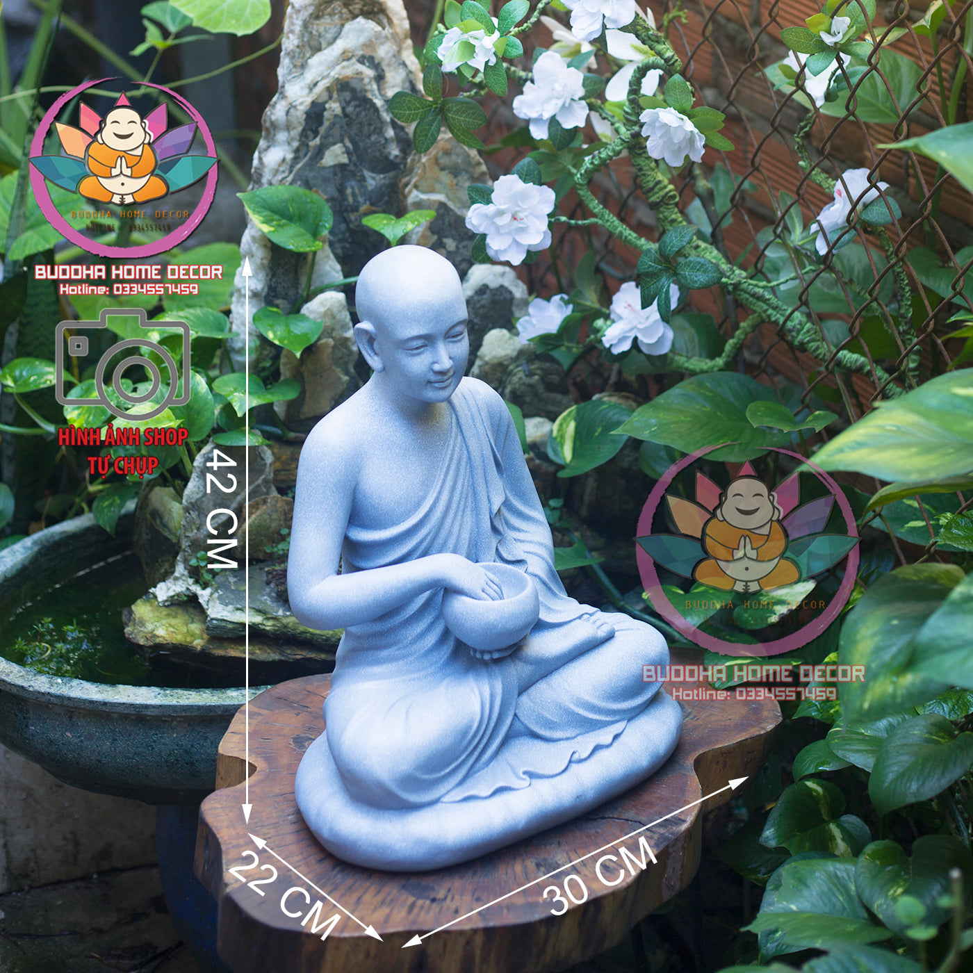 Sivali Monk Statue – Thai Buddhist Wealth Monk Sculpture – Resin Alms Bowl Monk for Home Altar, Luck & Prosperity Decor