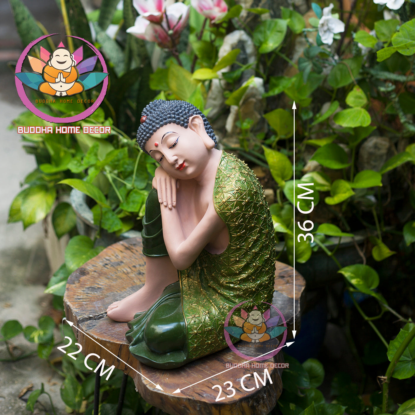 Relaxed Buddha Statue – Peaceful Sleeping Monk Decor, Zen Garden Sculpture, Handmade Resin Art for Home or Meditation Space, 36cm