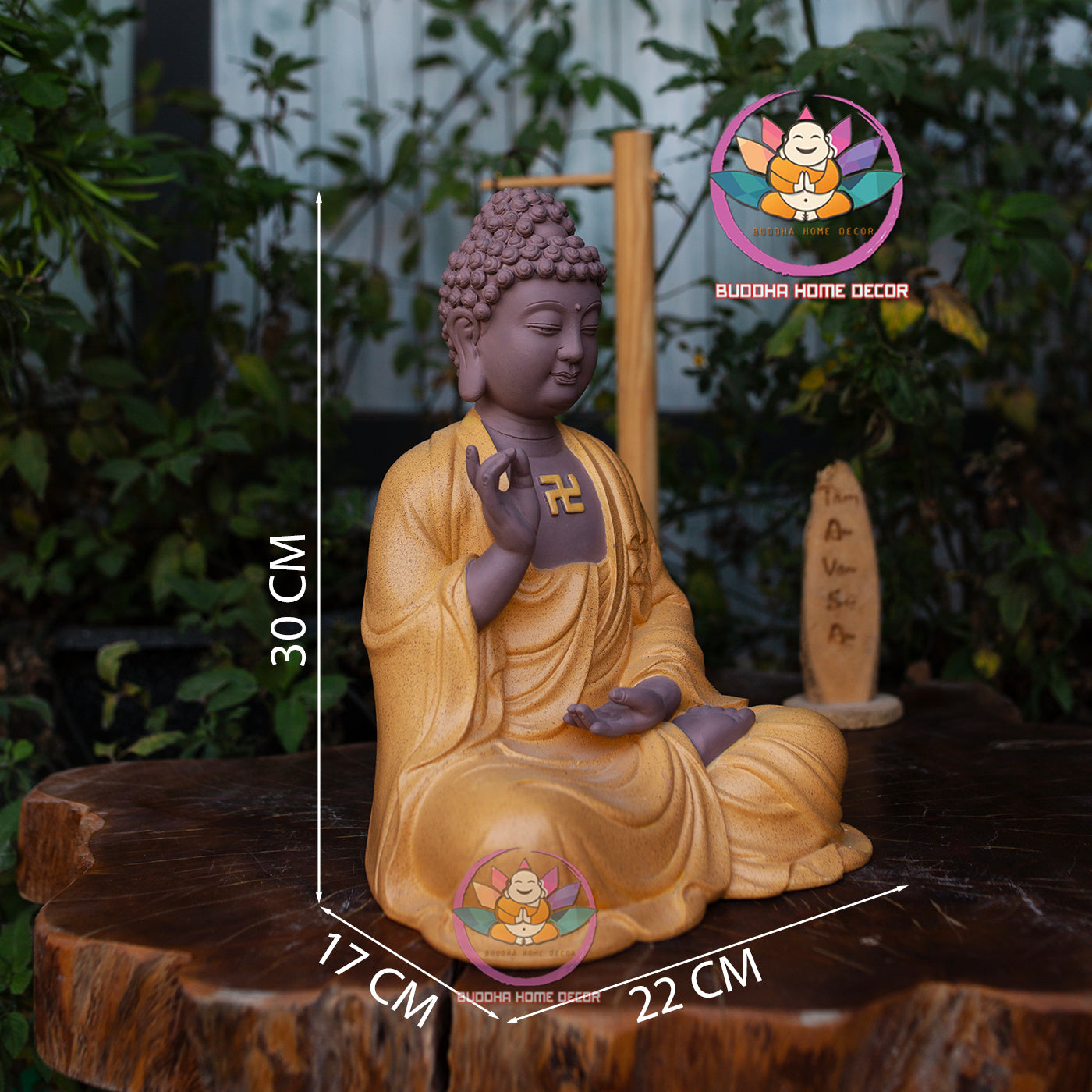Amitabha Buddha Statue – Yellow Robe Buddha in Meditation – Resin Amituofo Figurine for Altar, Home, or Zen Space