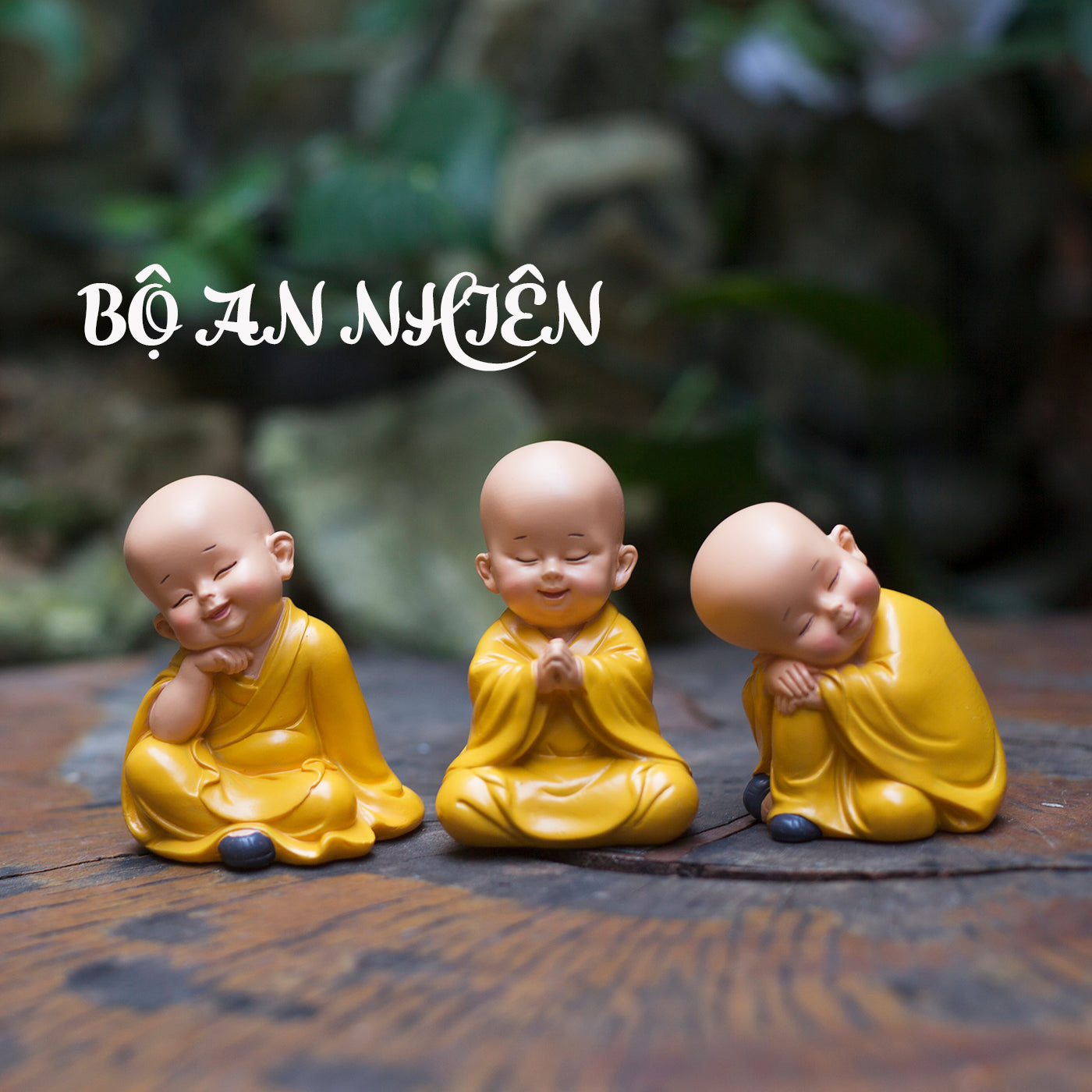 Cute Monk Figurines Set – 8cm Mini Buddha Novice Monks in Yellow Robes | Zen Home & Desk Decor