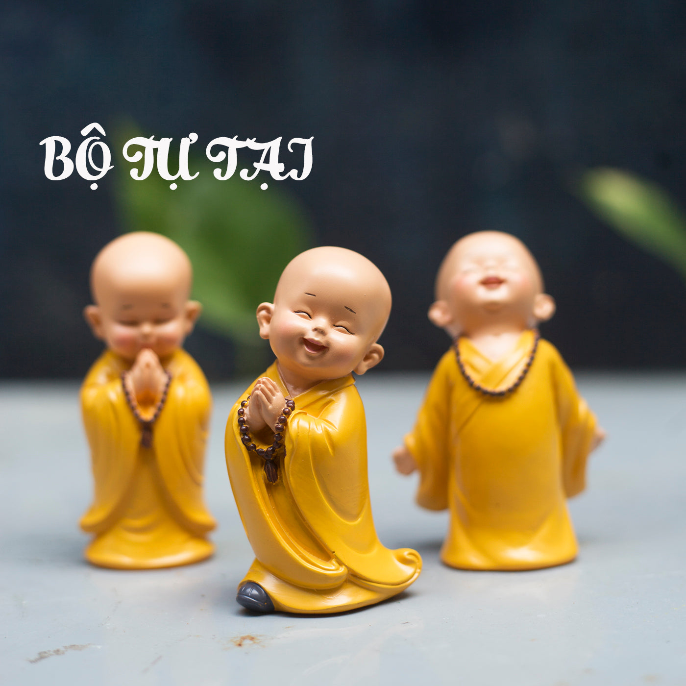 Cute Monk Figurines Set – 8cm Mini Buddha Novice Monks in Yellow Robes | Zen Home & Desk Decor